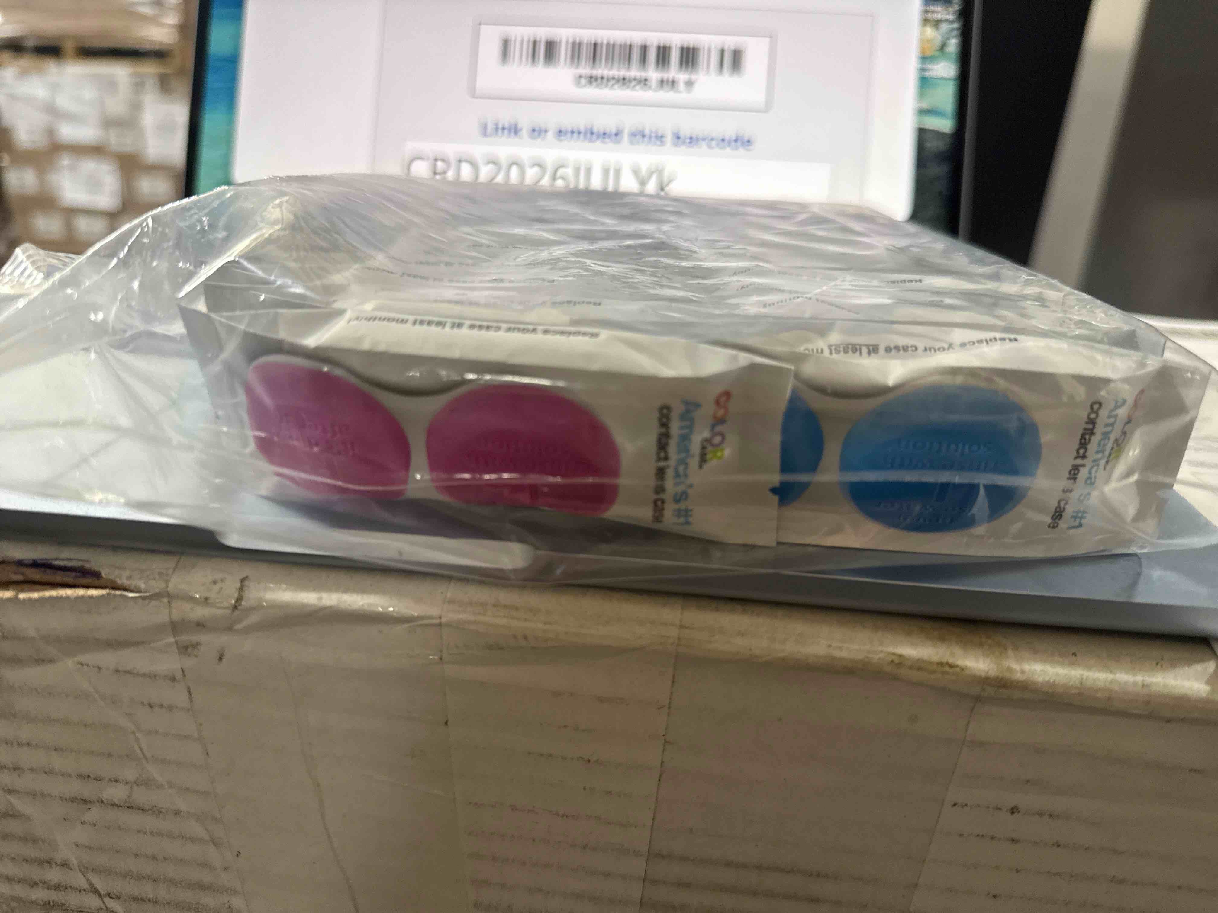 Condition photo showing New/Like New for (case of 24) color case americas 1 individually wrapped contact lens case, blue/pink 12 pack