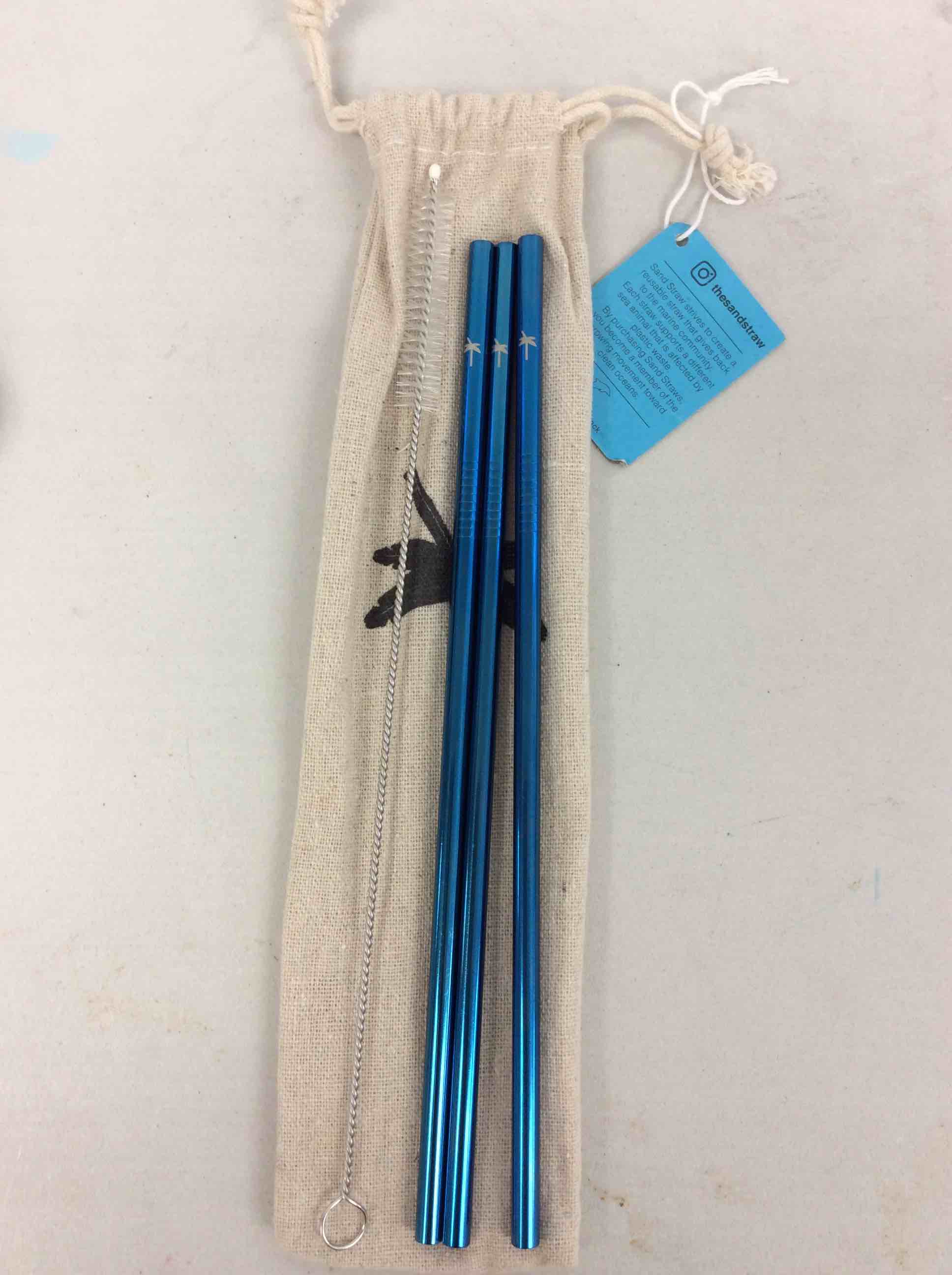 Condition photo showing New/Like New for sand straw baggie with 3 straws, and straw cleaner (color may vary)
