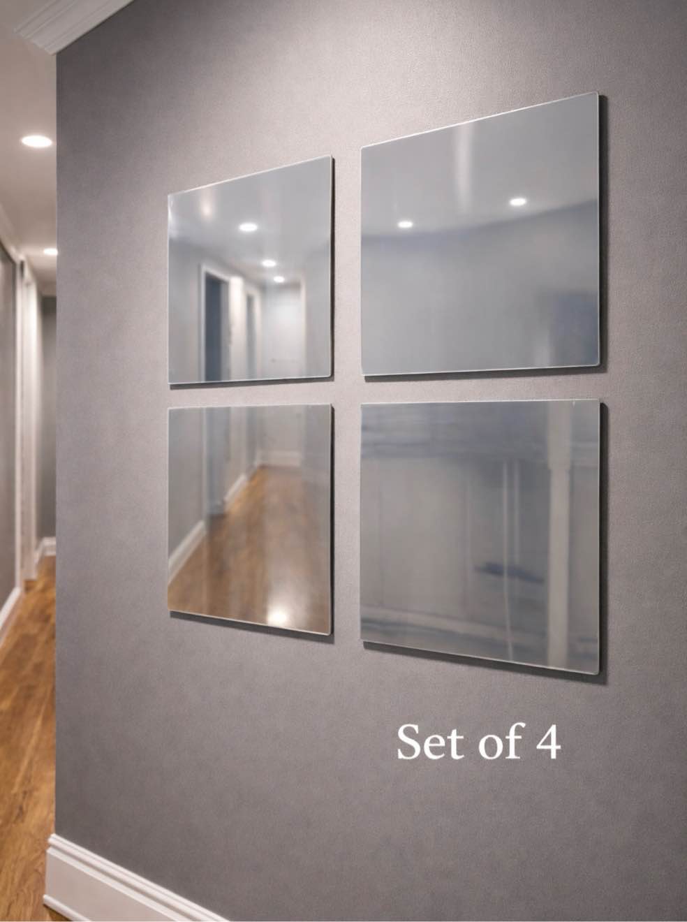 set of 4 acrylic wall mirror 12”x 12” 