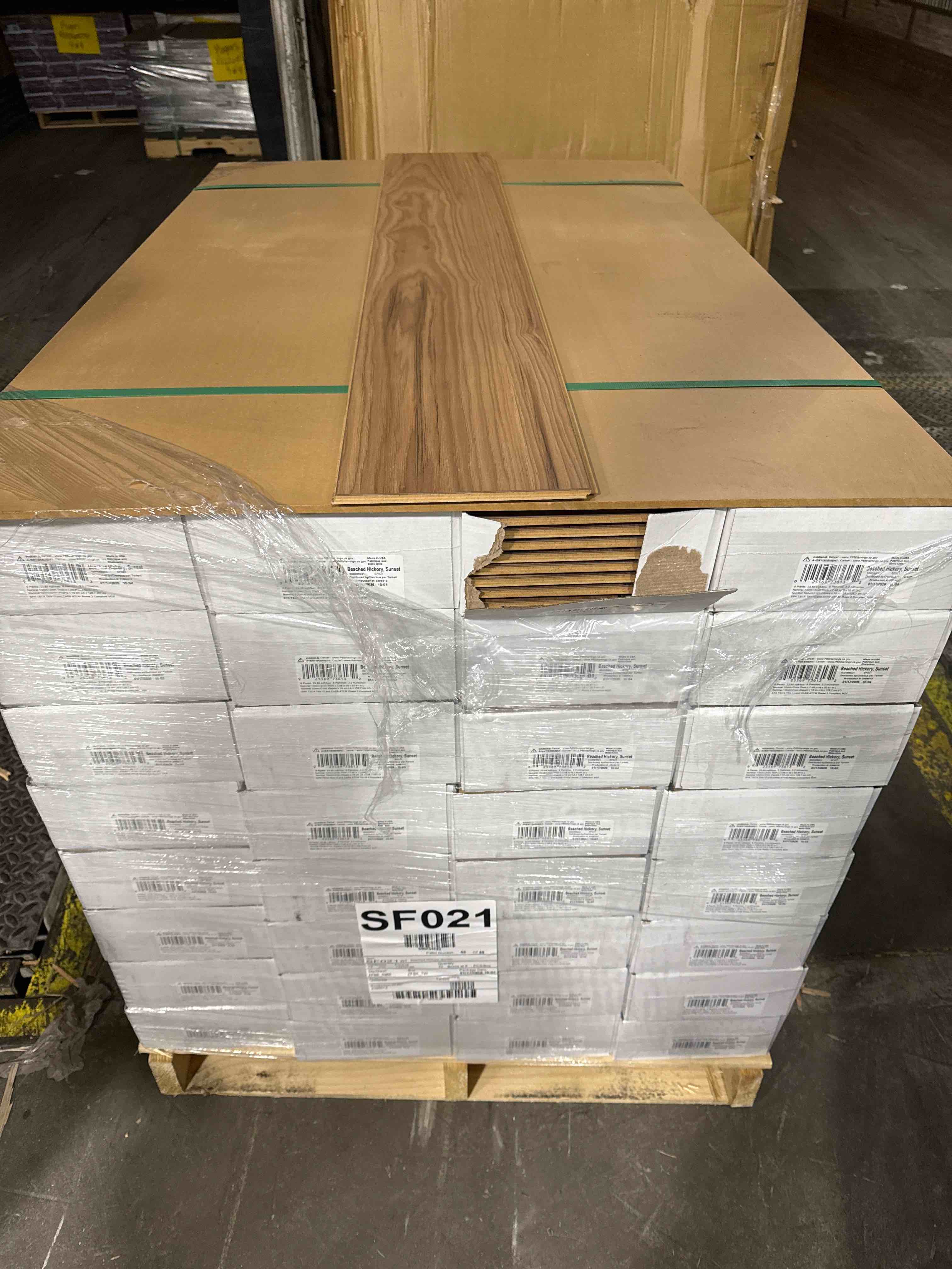 Beached Hickory Sunset Laminae Flooring with Attached Pad 10 mm 50.67” x 7.78” (23.69 sq ft/ box) 32 boxes 758.08 total sq ft 