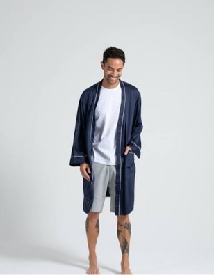 Ettitude sateen men's robe small ocean
