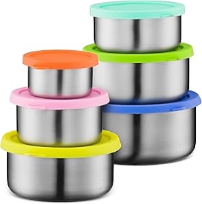 HOMEARRAY Stainless Steel Snack Containers with Lids, Leakproof Lunch Containers, set of 6 Metal Food Storage Containers, Reusable Snack Containers, Easy to Open, Dishwasher & Freezer Safe
