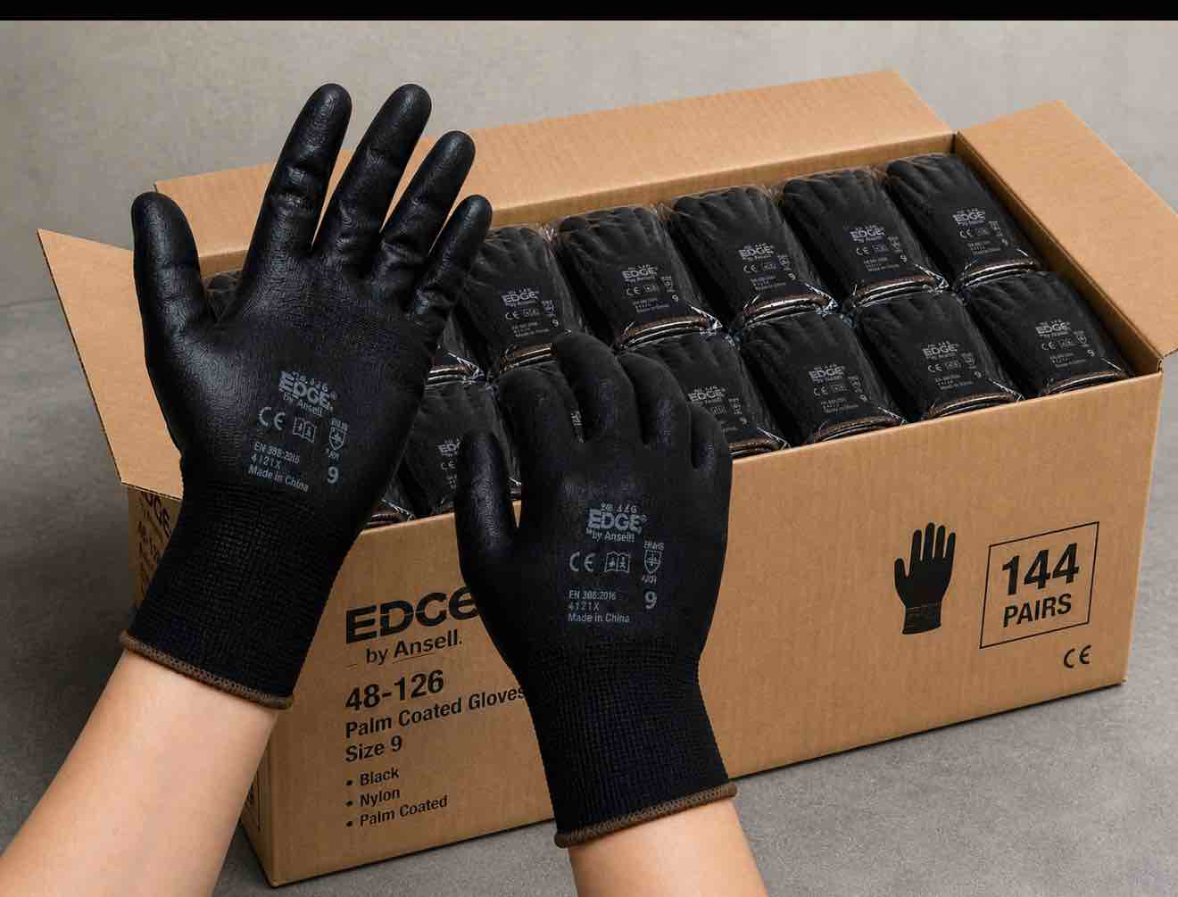 Case of 144 Edge Latex Free Work Gloves Size 9 