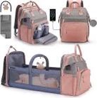 DERJUNSTAR Diaper bag Backpack,Diaper Bag, Baby Bags with waterproof Portable Diaper Pad, Multifunction Travel Backpack, Large Capacity with Pacifier Case and Insulated Pockets, PINK