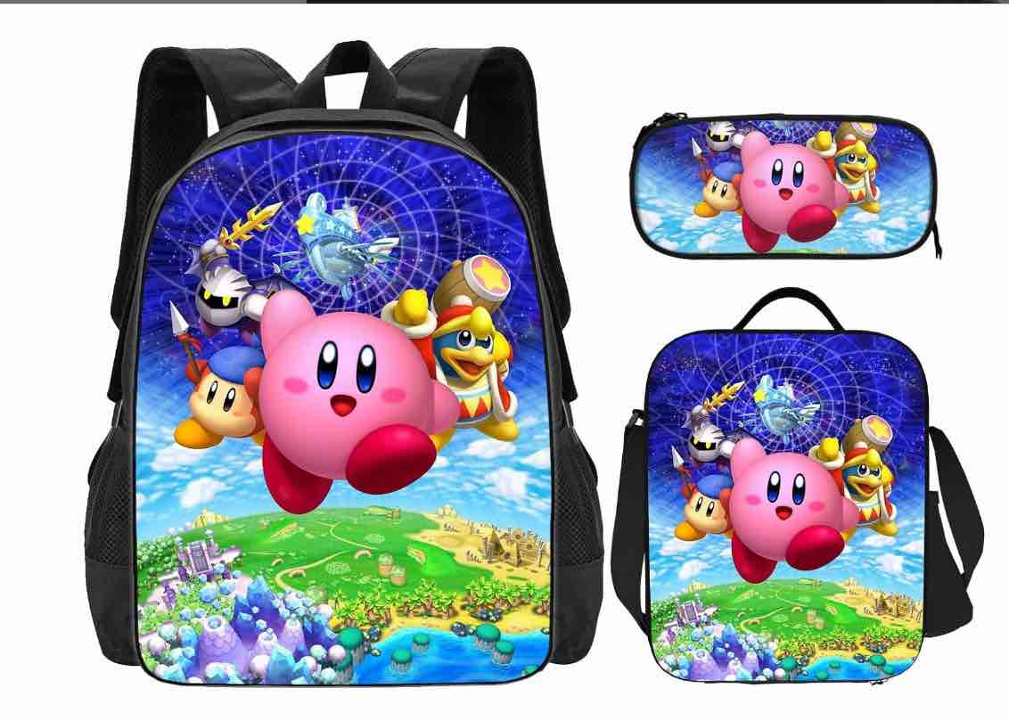 Schoolbag 3-piece with Lunch Box and Pencil Box Cute Cartoon Backpack Lightweight Sports Travel Bag 1