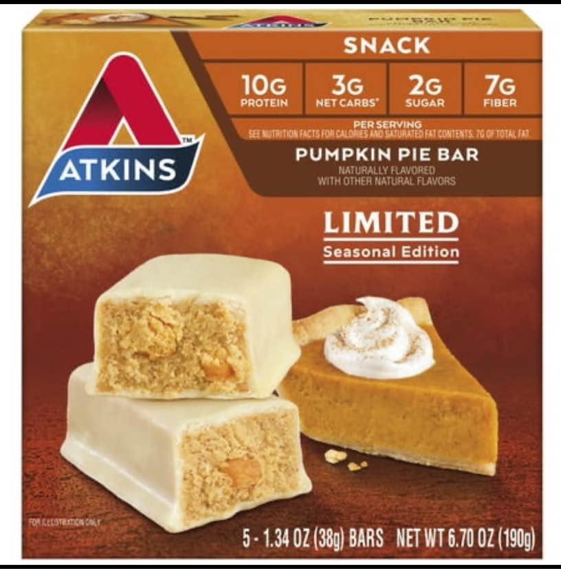 Atkins Limited Edition Pumpkin Pie Snack Bar  Seasonal Flavor  Protein Bar  5 Count (BB 6/20/25)