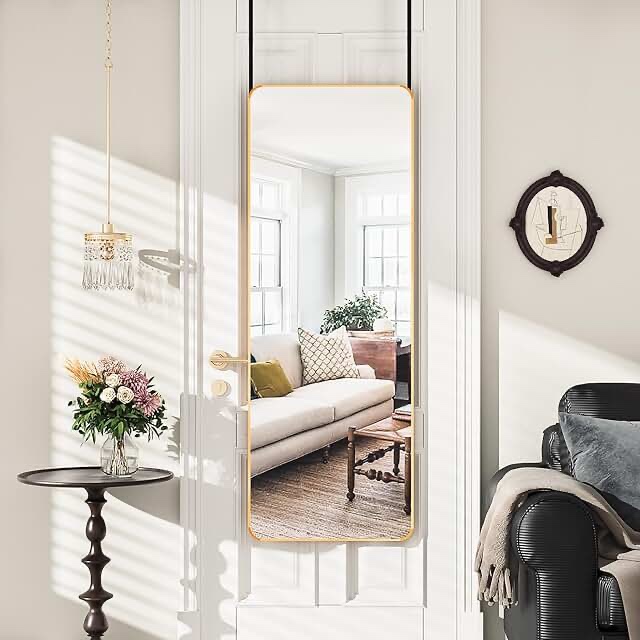 Door Mirror, Full Length Mirror Over The Door, 14'' x 48'' Hanging Mirror, Rounded Rectangular Wall Mirror, Wall Mounted/Hanging/Leaning, Home Decor, Yellow