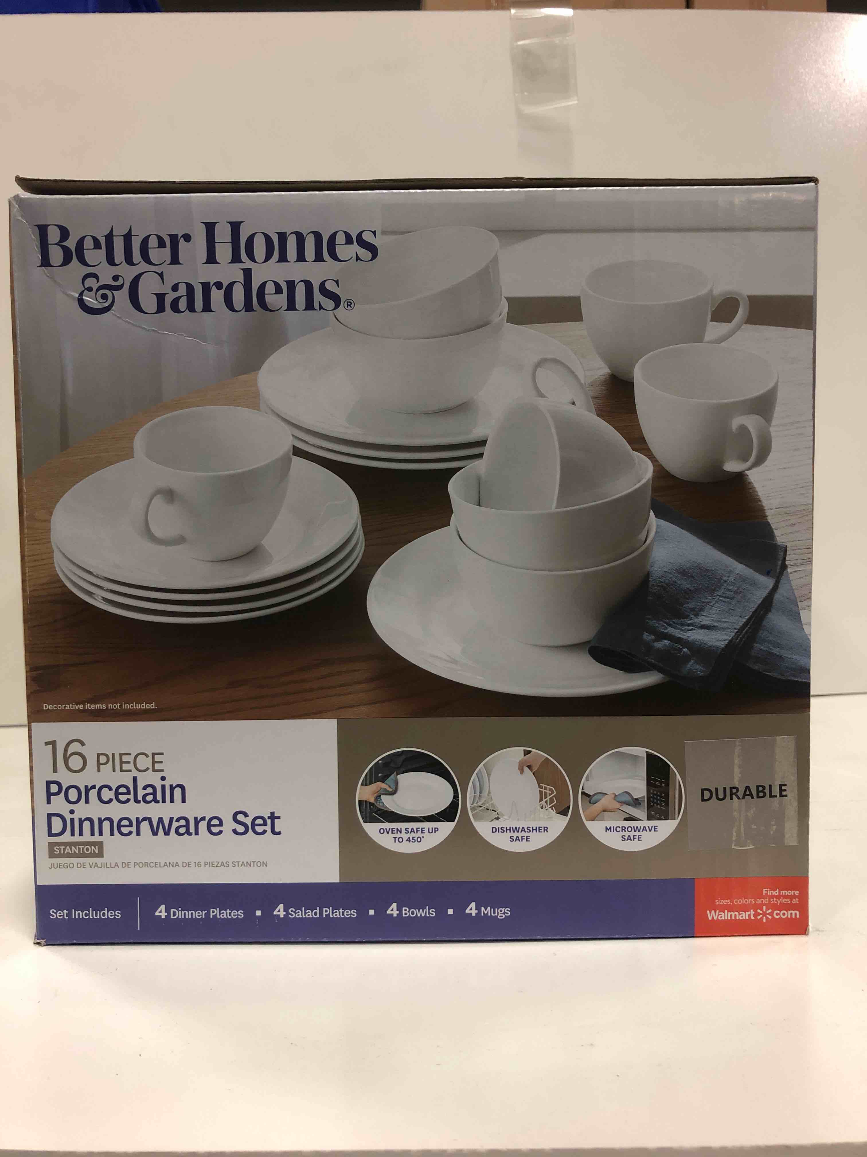 Better Homes & Gardens 16 Piece Porcelain Round Stanton Dinnerware set, White