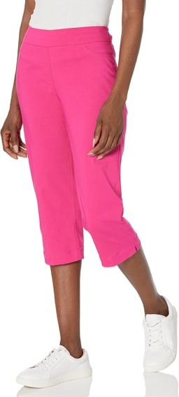 Size 14P SLIM-SATION Women's Wide Band Pull on Straight Leg Capri with Tummy Control Pink 