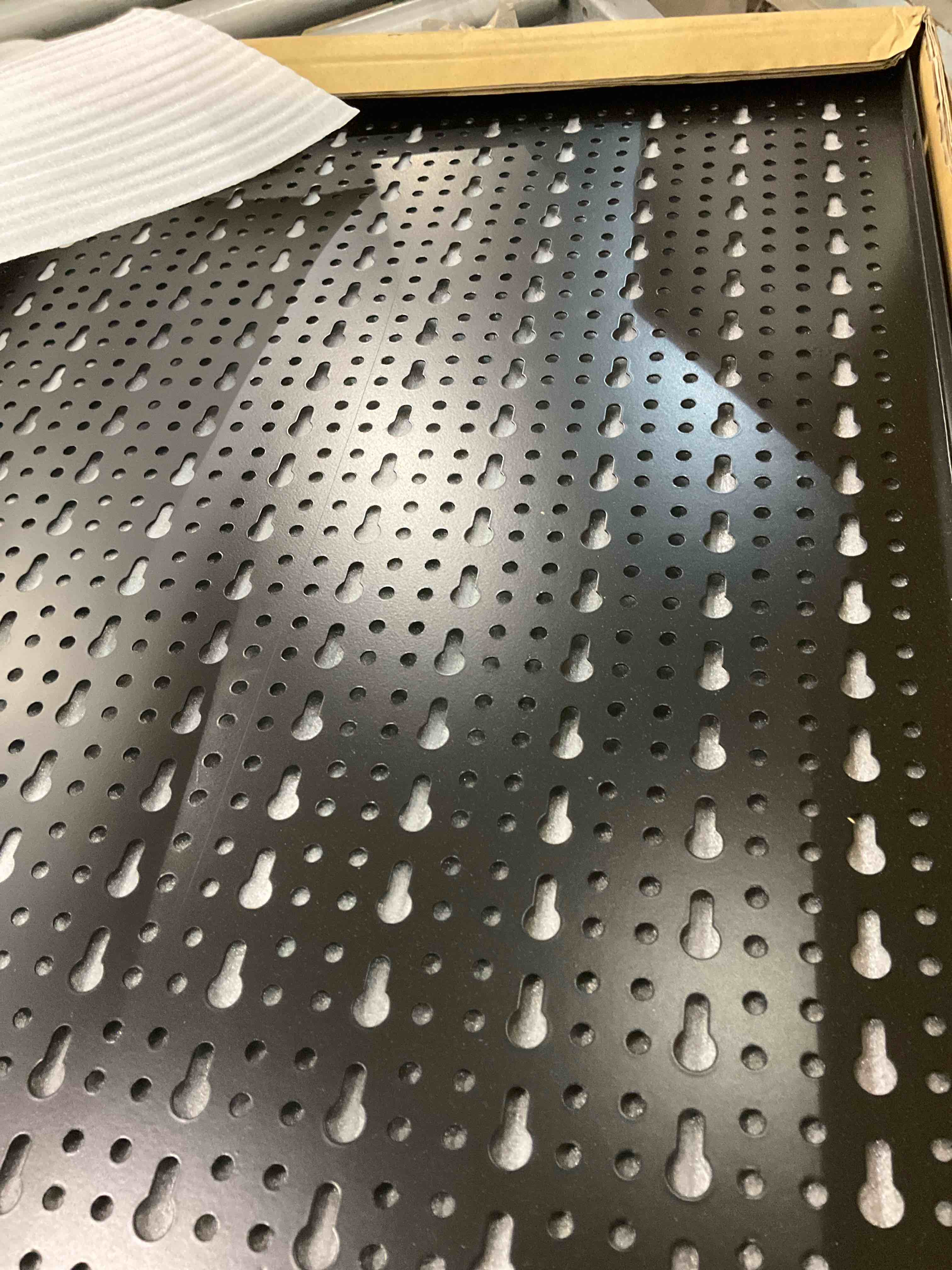 Condition photo showing Good Condition for torack 3pcs metal pegboard panels for garage wall utility tools pegboard storage system for workbench, shop, shed modular peg board organizer board kit(pack of 3, black)