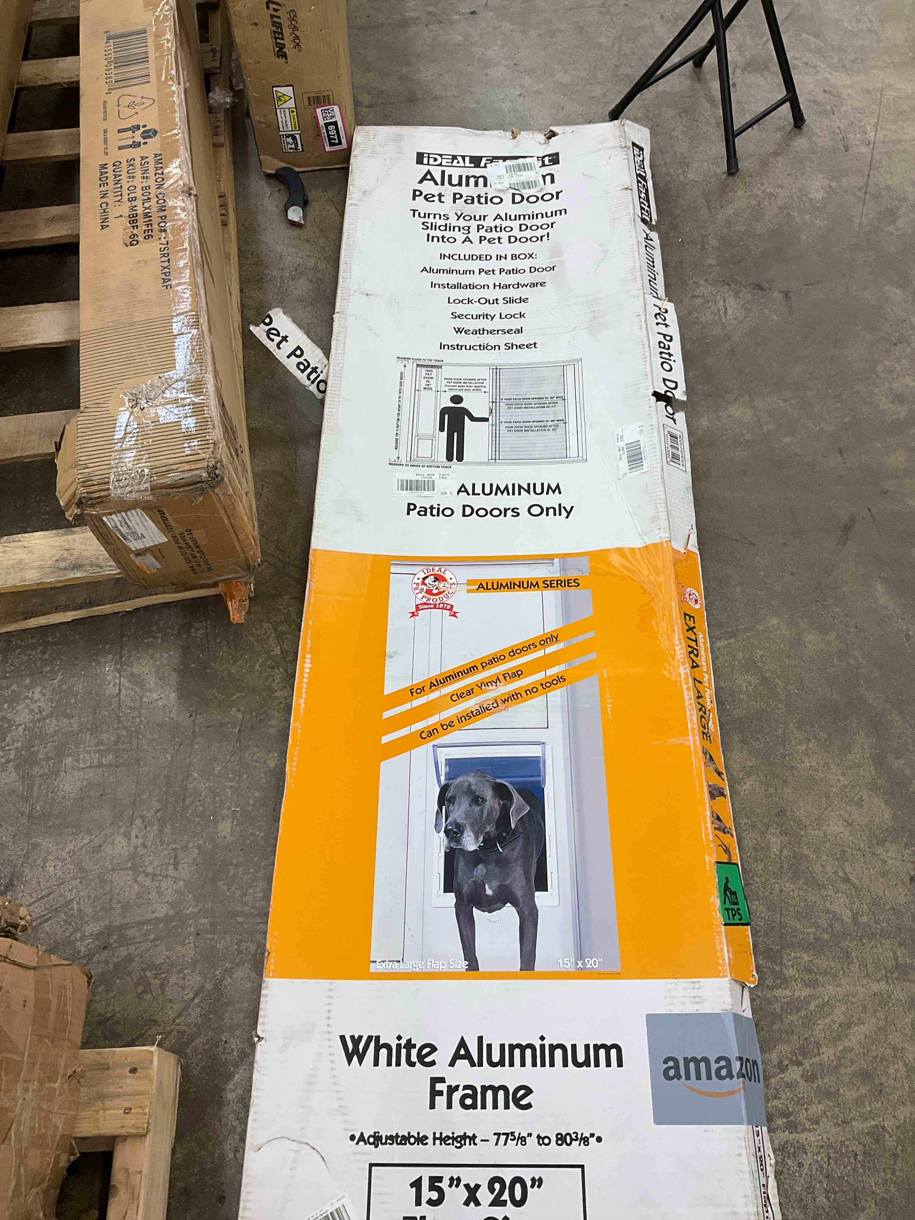 Ideal Pet Products Aluminum Pet Patio Door, Adjustable Height 77-5/8" to 80-3/8", 15" x 20" Flap Size, White