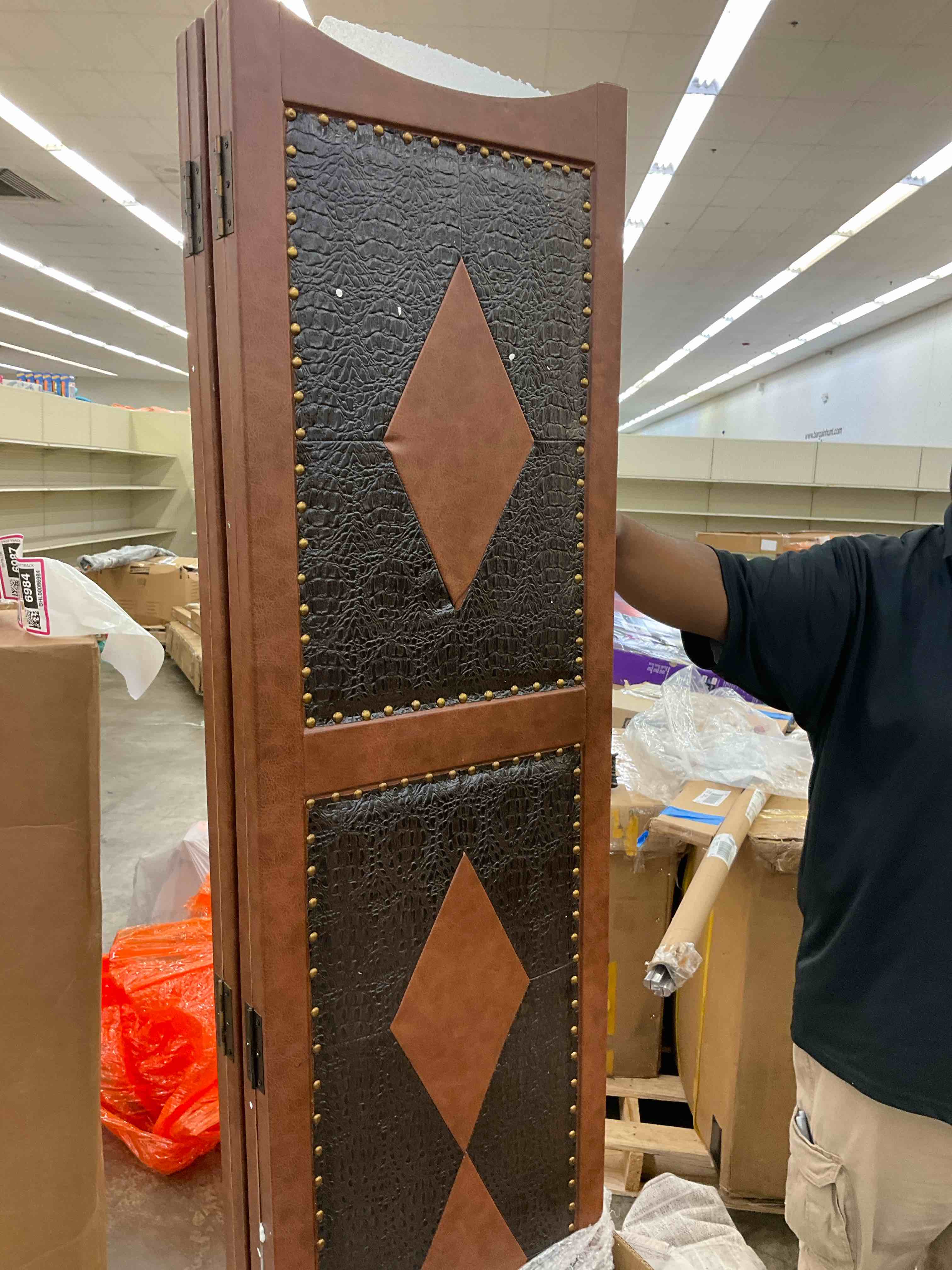 Deco 79 Wood Solid Room Divider Screen with Faux Leather Detailing, 64" x 1" x 71", Brown