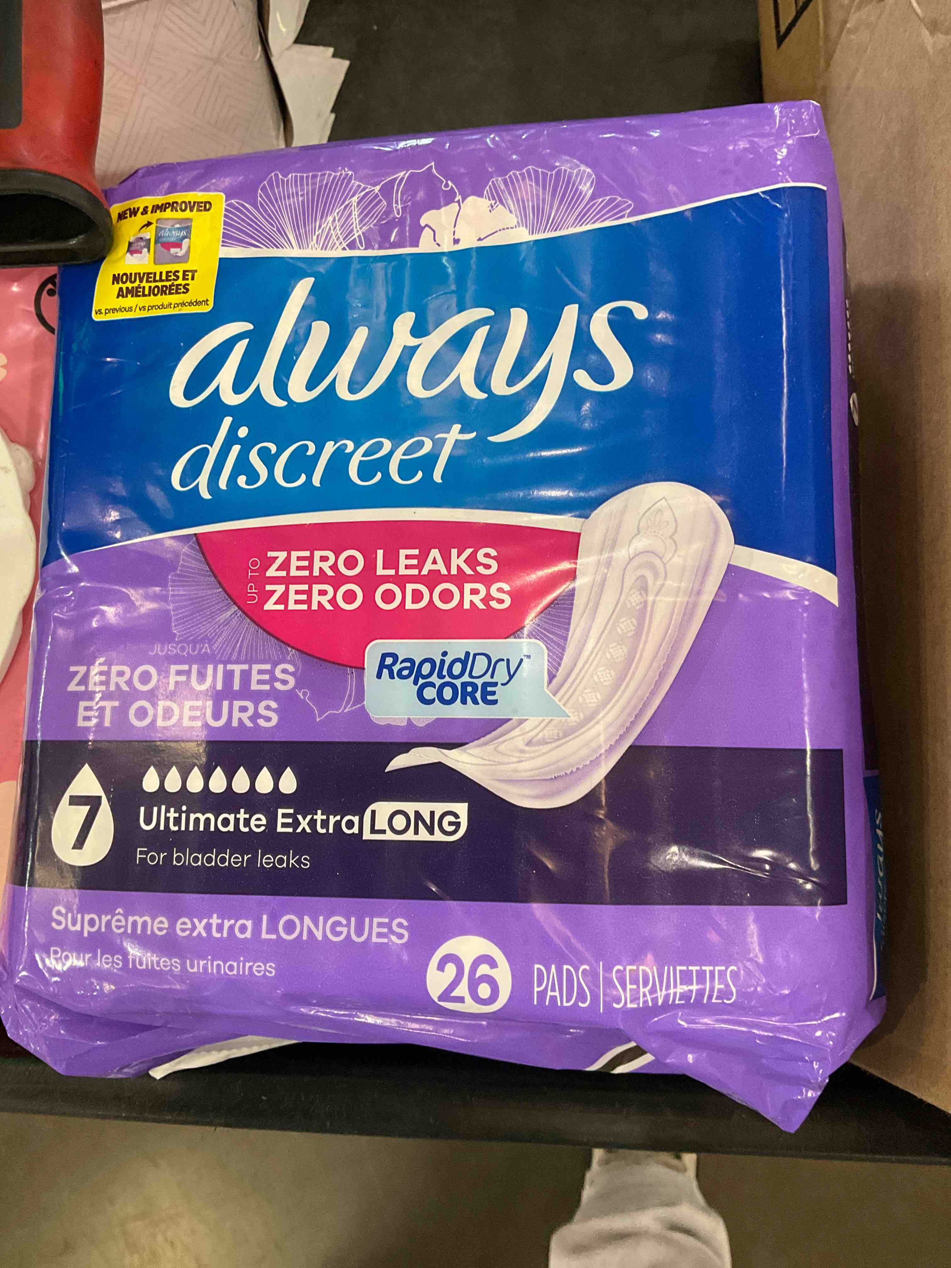 Always Discreet Incontinence Pads for Women and Postpartum Pads, Ultimate Extra Protect, 26 CT, up to 100% Bladder Leak Protection