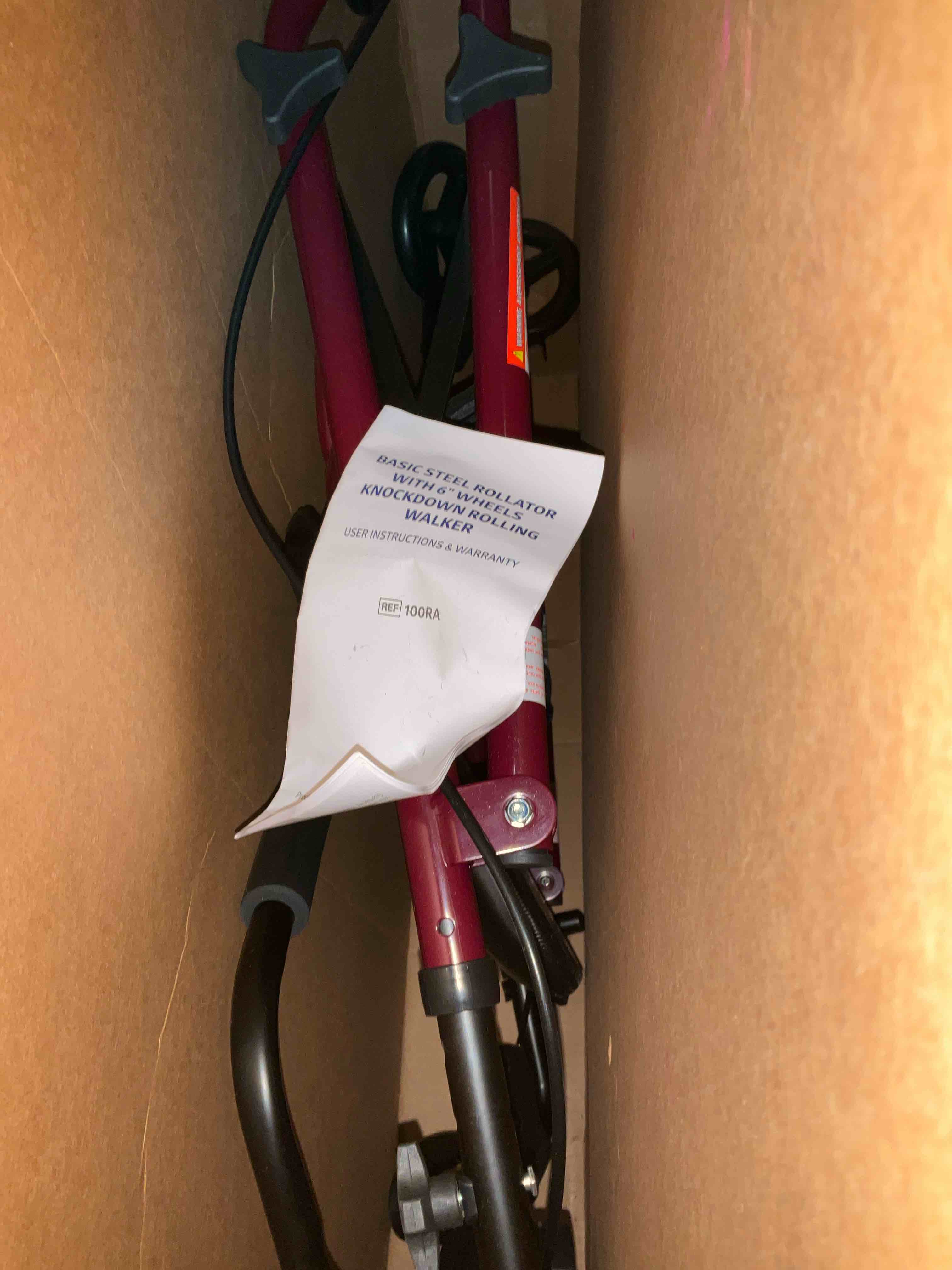 Medline Aluminum Adult Transport Mobility Walker Rollator with 6 Inch Wheels and Seat, Burgundy