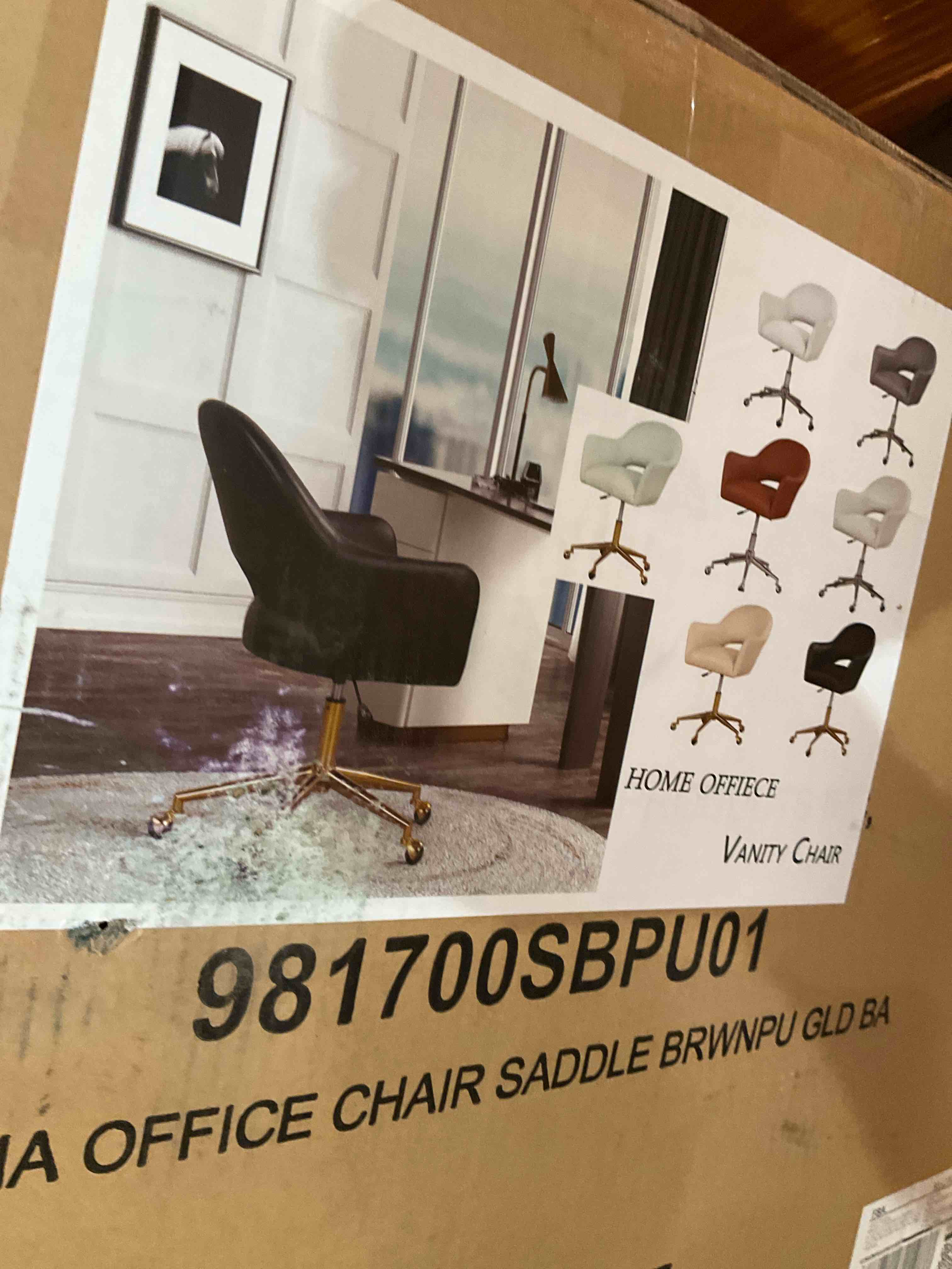 Home Office Chair, Vanity Chair with Back and PU Leather Upholstered, Swivel Comfy Desk Chair with Rolling Wheels for Office,Study, Vanity, Bedroom, saddle brown