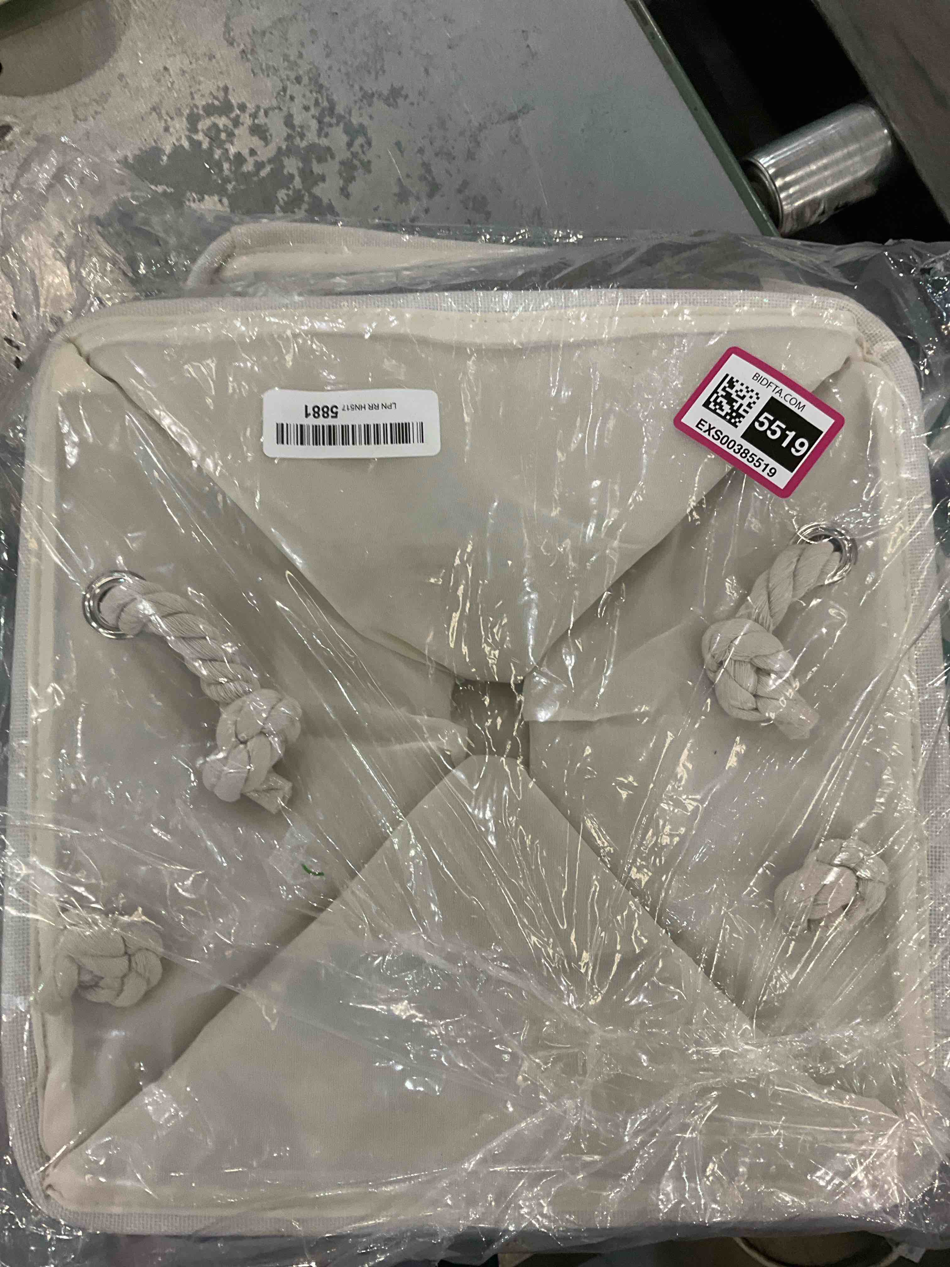 MidmmVick 13 x 13 Inch Cube Storage Bins, 4 Pack Large Collapsible Fabric Storage Bin with Ropes, Foldable Storage Cubes for Home, Office,Closet, Clothes, Toys Organizer (White & Grey)