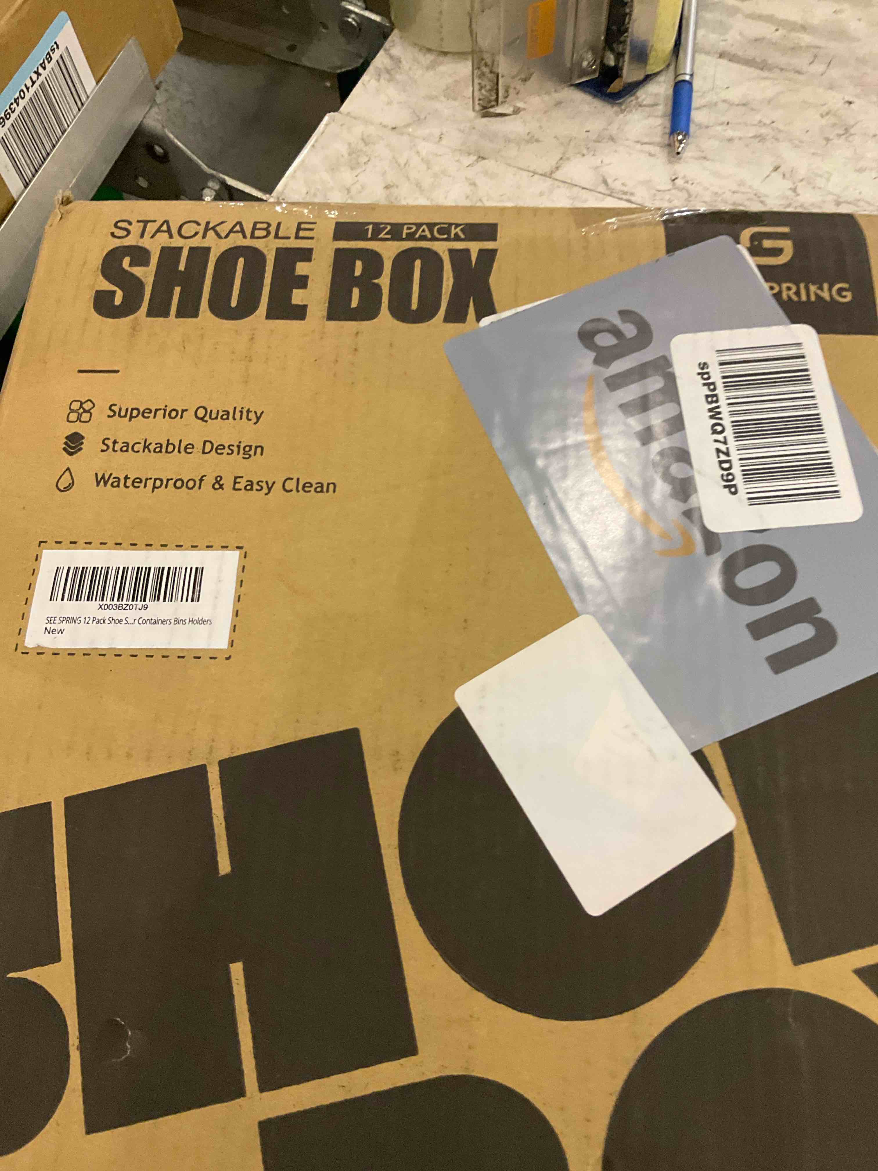 SEE SPRING Large 12 Pack Shoe Storage Box, Clear Plastic Stackable Shoe Organizer for Closet, Space Saving Foldable Shoe Rack Sneaker Container Bin Holder