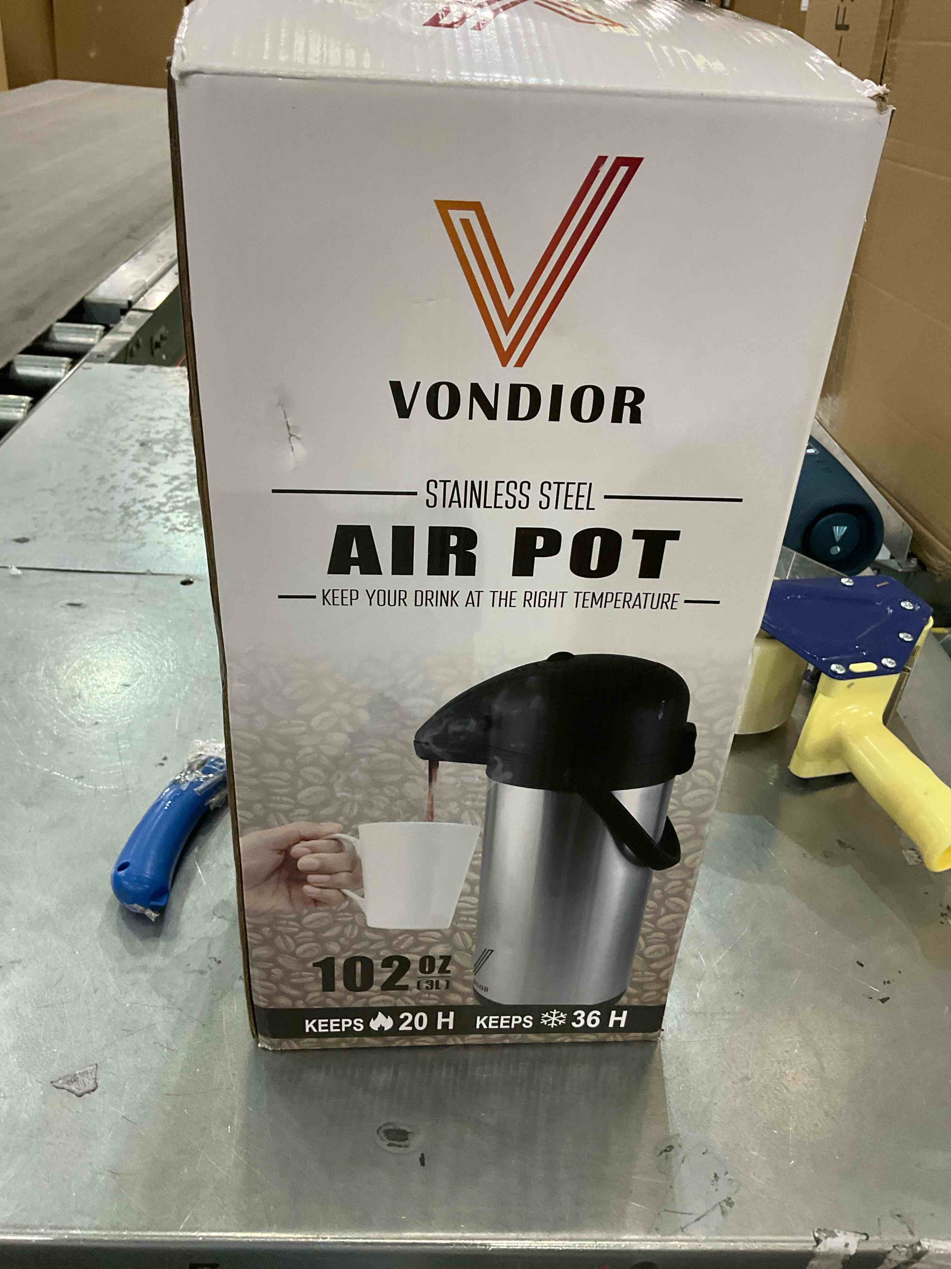 Airpot Coffee Dispenser with Pump - Insulated Stainless Steel Coffee Carafe (102 oz) - Thermal Beverage Dispenser - Thermos Urn for Hot/Cold Water, Party Chocolate Drinks