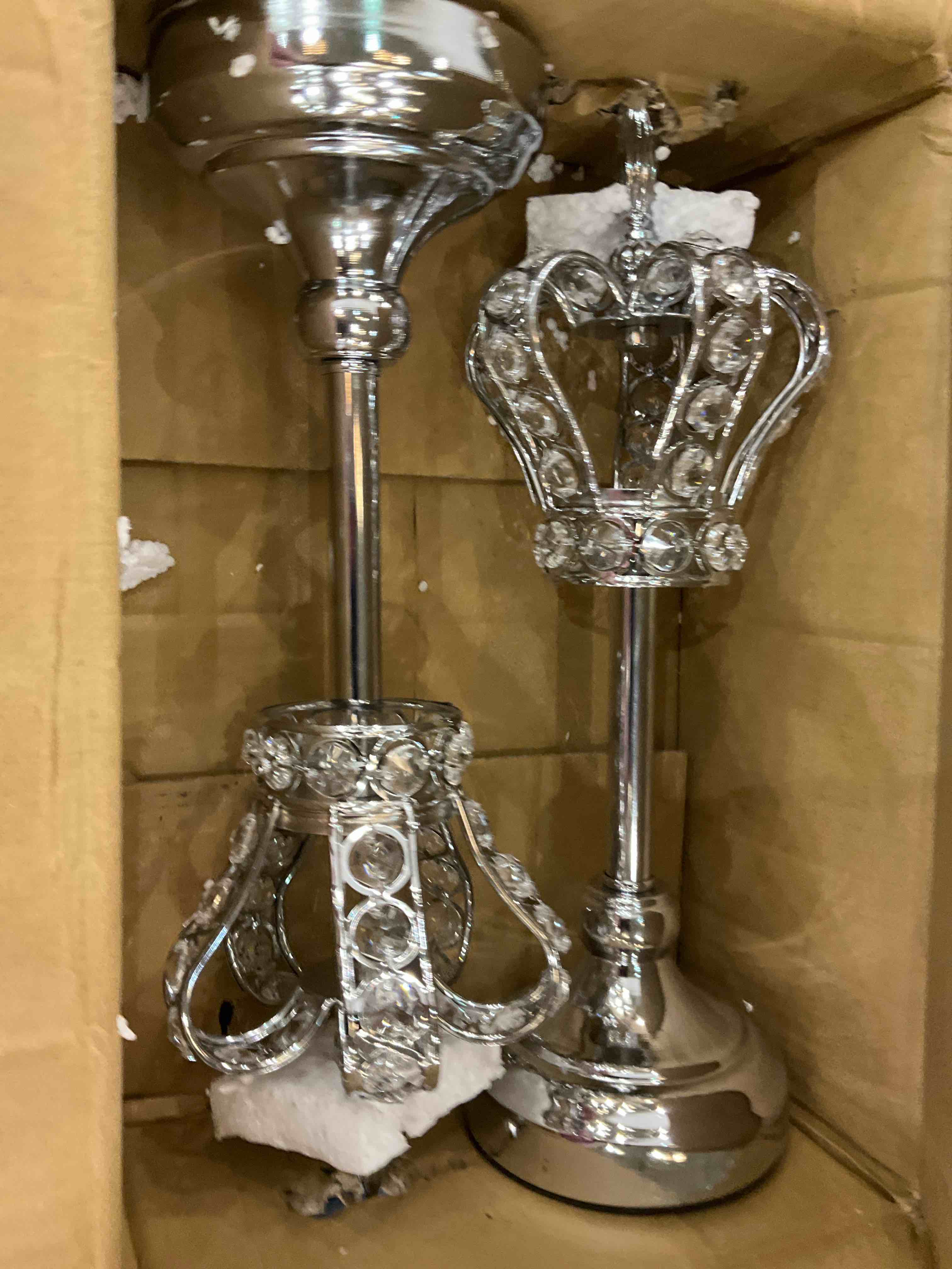 OwnMy 2PCS Crystal Crown Candlestick Holders Tea Light Holders Metal Tealight Candelabra, Silver Crystal Votive Candlesticks Set Elegant Candle Stick Holder Candle Centerpiece for Dining Table, 14" H