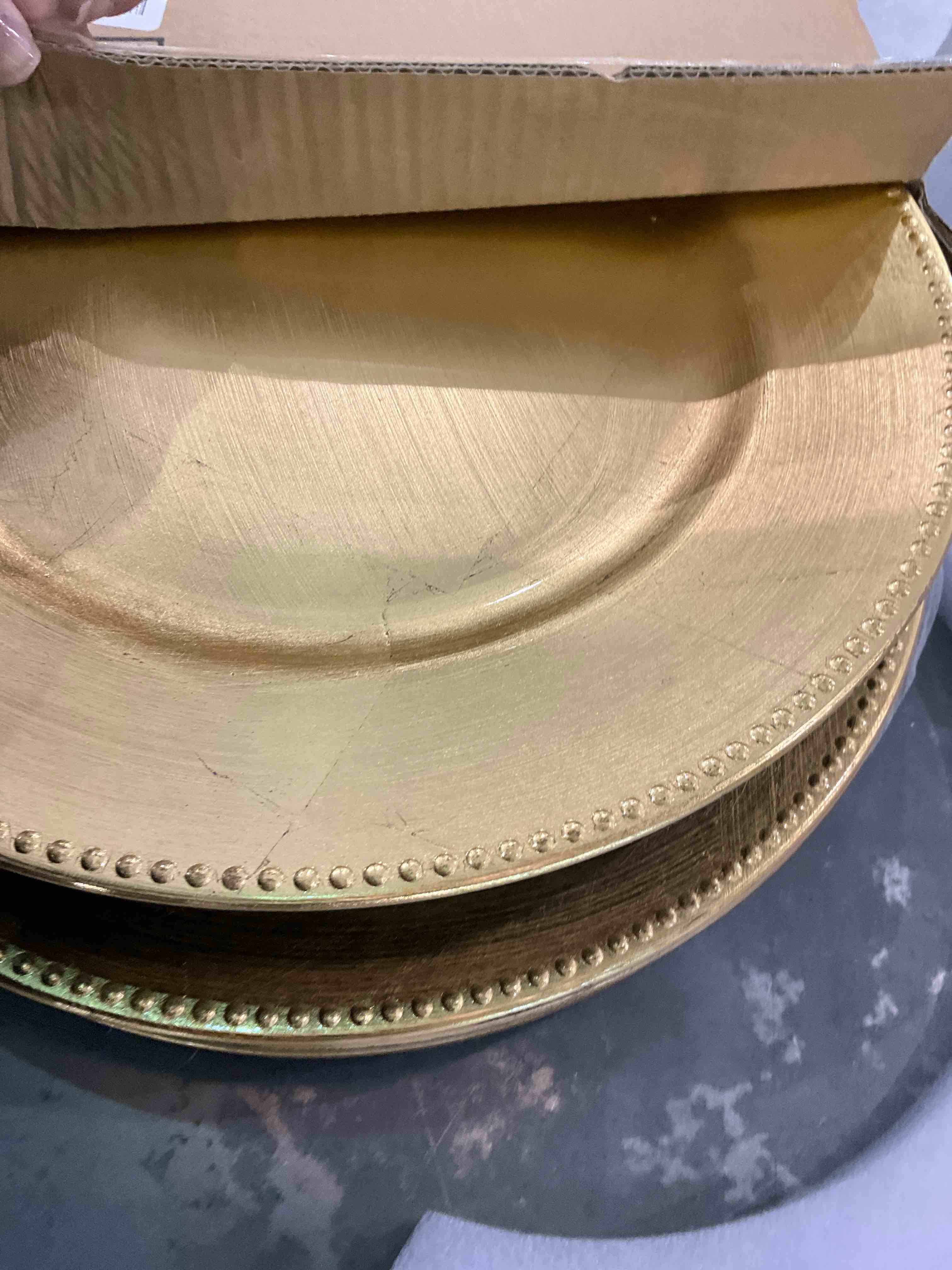 Gold Plastic Beaded Charger Plates - 12 pcs 13 Inch Round Wedding Party Decroation Metallic Charger Plates (Gold, 12)