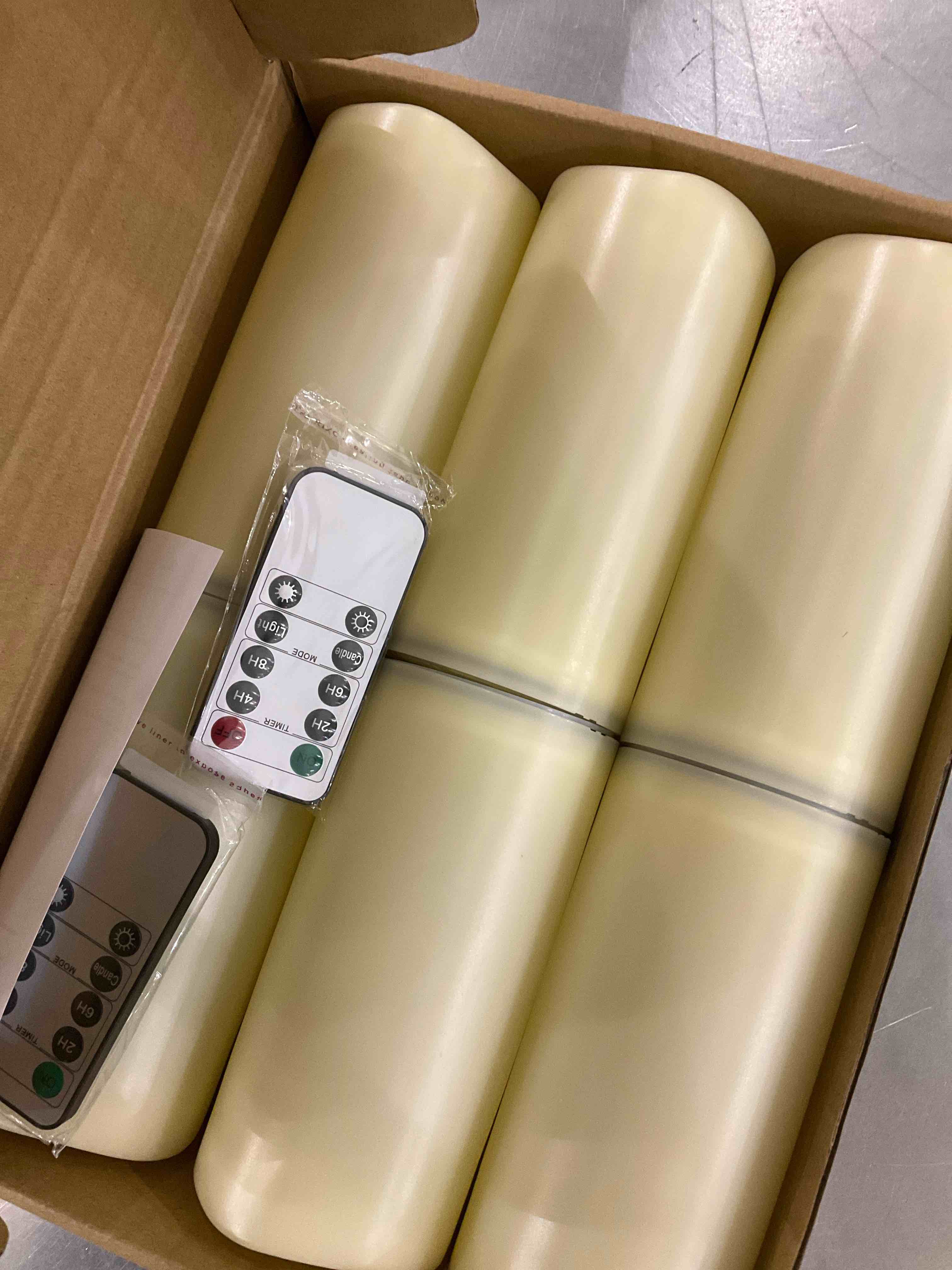 Amagic 3" x 6" Outdoor Waterproof Flameless Candles - Battery Operated LED Pillar Candles with Remote Control and Timers, Ivory, Plastic, Set of 6