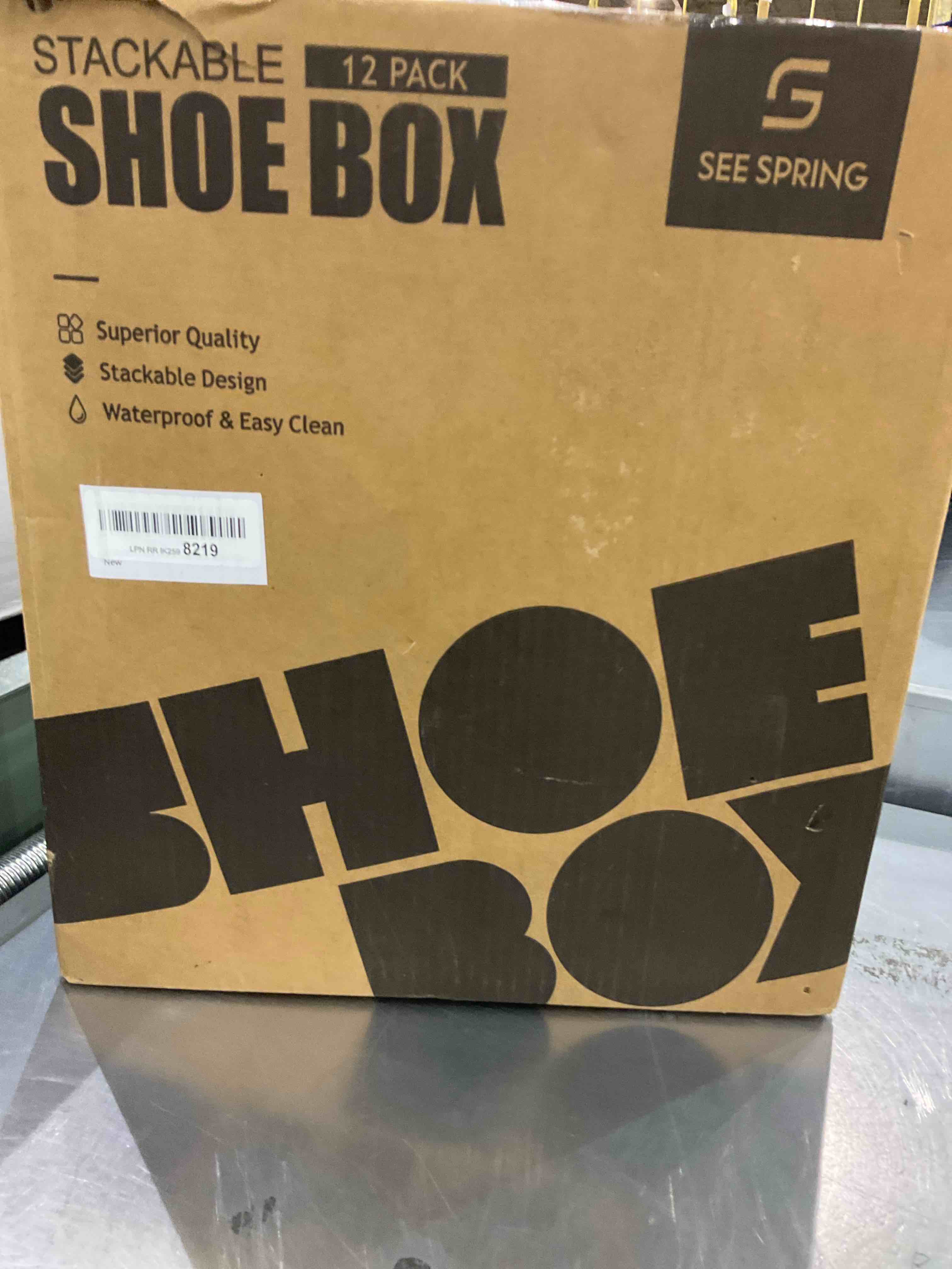 SEE SPRING 12 Pack Shoe Storage Box, Clear Plastic Stackable Shoe Organizer for Closet, Space Saving Foldable Shoe Sneaker Containers Bins Holders (Black)