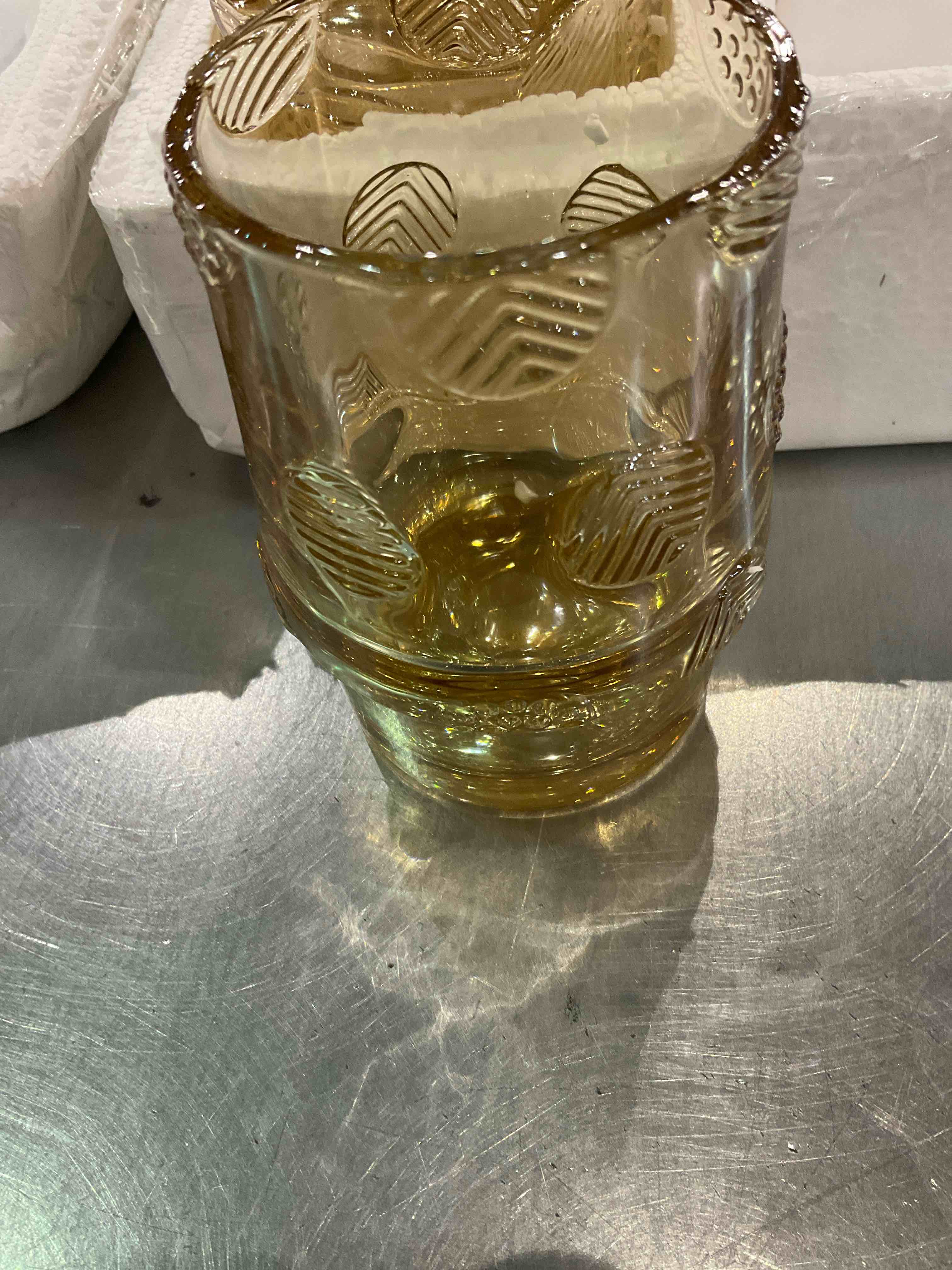 4 Vintage Anchor Hocking Spring Song Daisy Juice Glass Honey Amber VGC