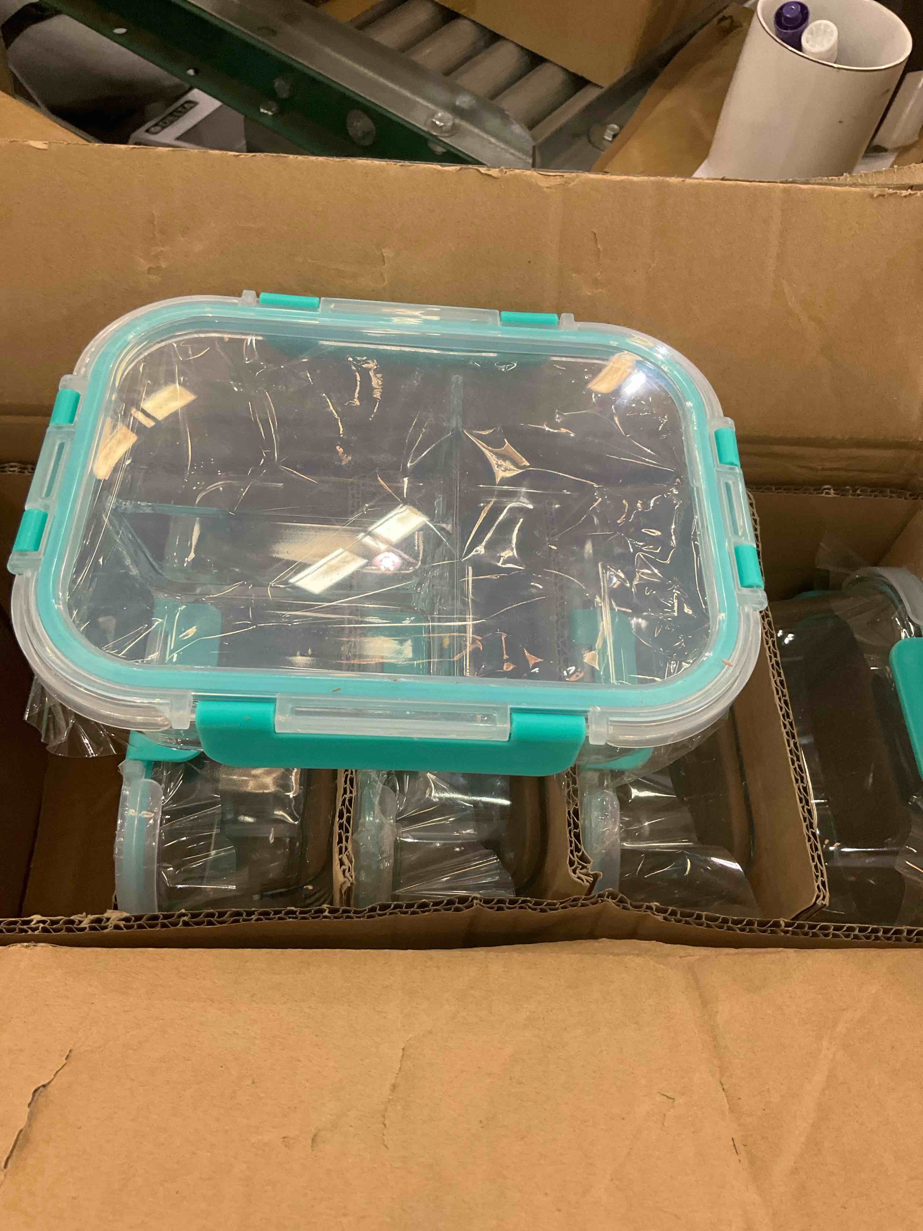 [5-Pack, 36 oz]Glass Meal Prep Containers 3 Compartment with Lids, Glass Lunch Containers,Food Prep Lunch Box,Bento Box,BPA-Free, Microwave, Oven, Freezer, Dishwasher (4.5 Cups, Green)