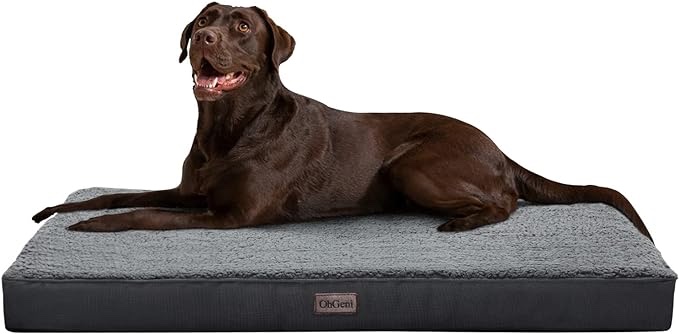 OhGeni Orthopedic Dog Beds for Medium Dogs, Dog Bed with Plush Egg Foam Support and Non-Slip Bottom, Waterproof and Machine Washable Removable Pet Bed Cover