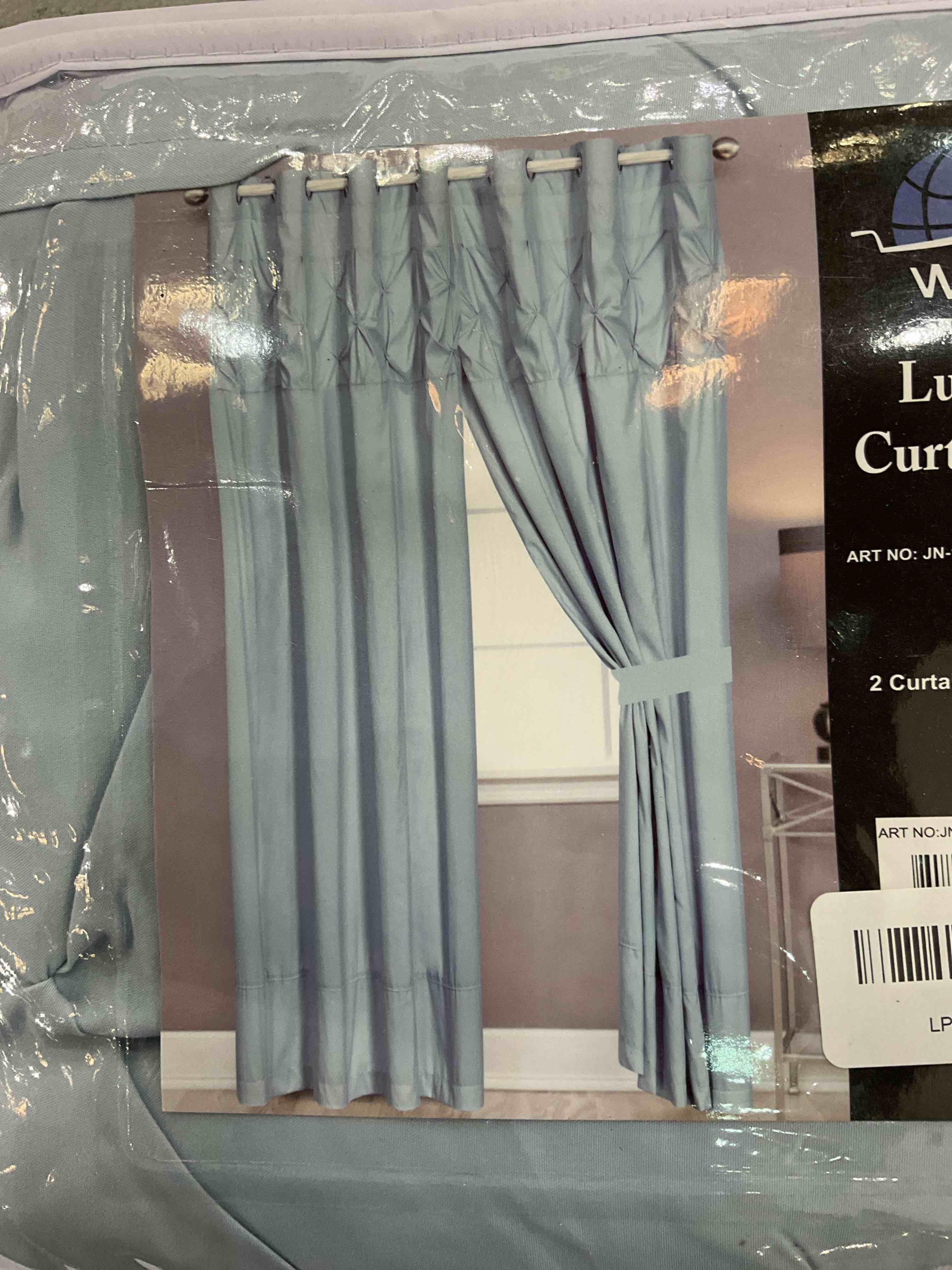 WPM 4 Piece Curtain Set; 2 Panels and Tie Backs Pintuck Designs Blue Color Drapes- JN1 (Blue)