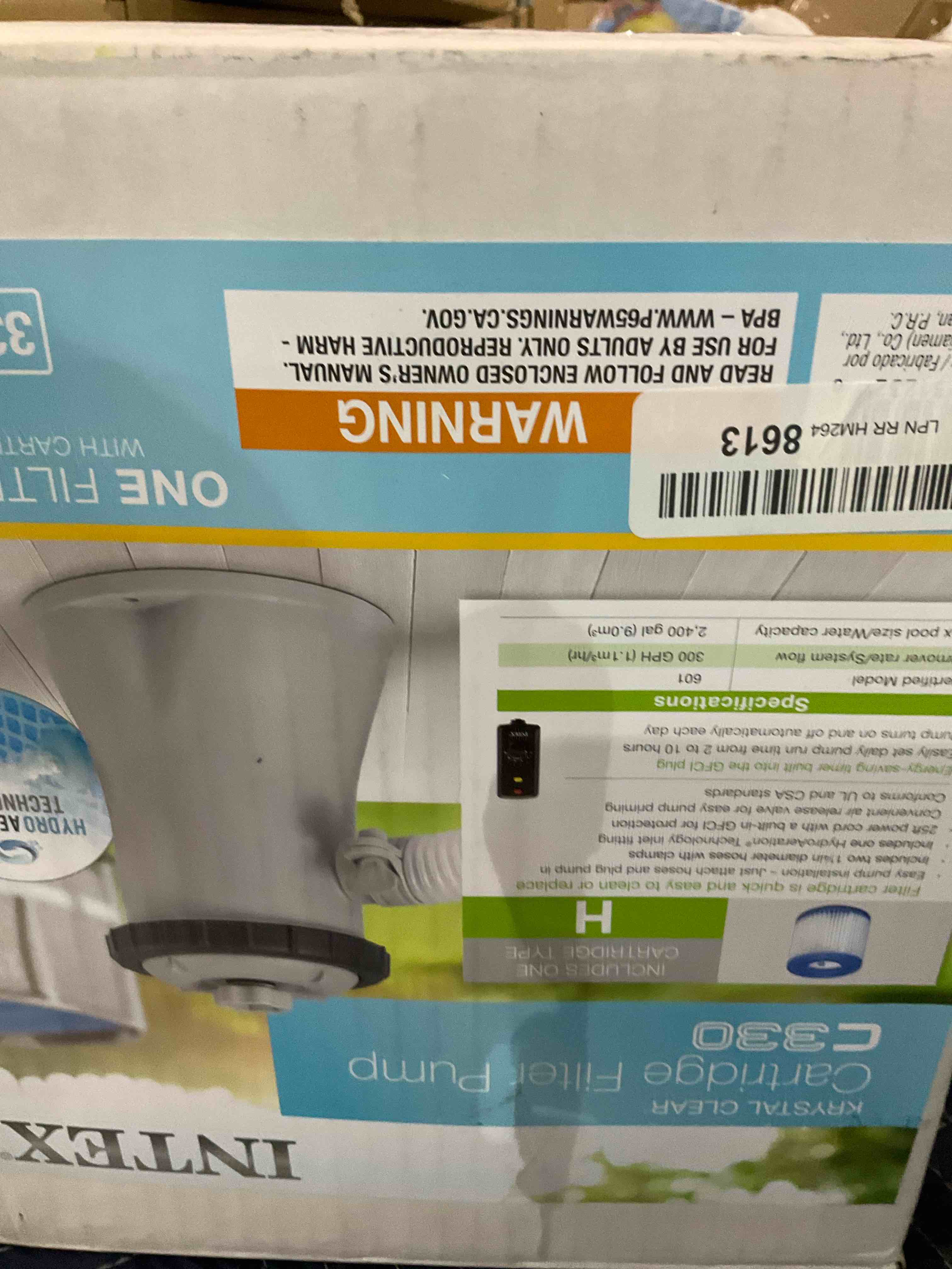 INTEX 28601EG C330 Krystal Clear Cartridge Filter Pump for Above Ground Pools, 330 GPH Pump Flow Rate