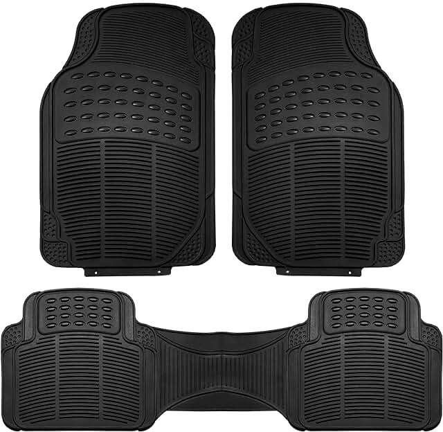 FH Group F11306BLACK ClimaProof™ for all weather protection Universal Fit Trimmable Heavy Duty Solid Black Automotive Floor Mats fits most Cars, SUVs, and Trucks, 3pc Full Set