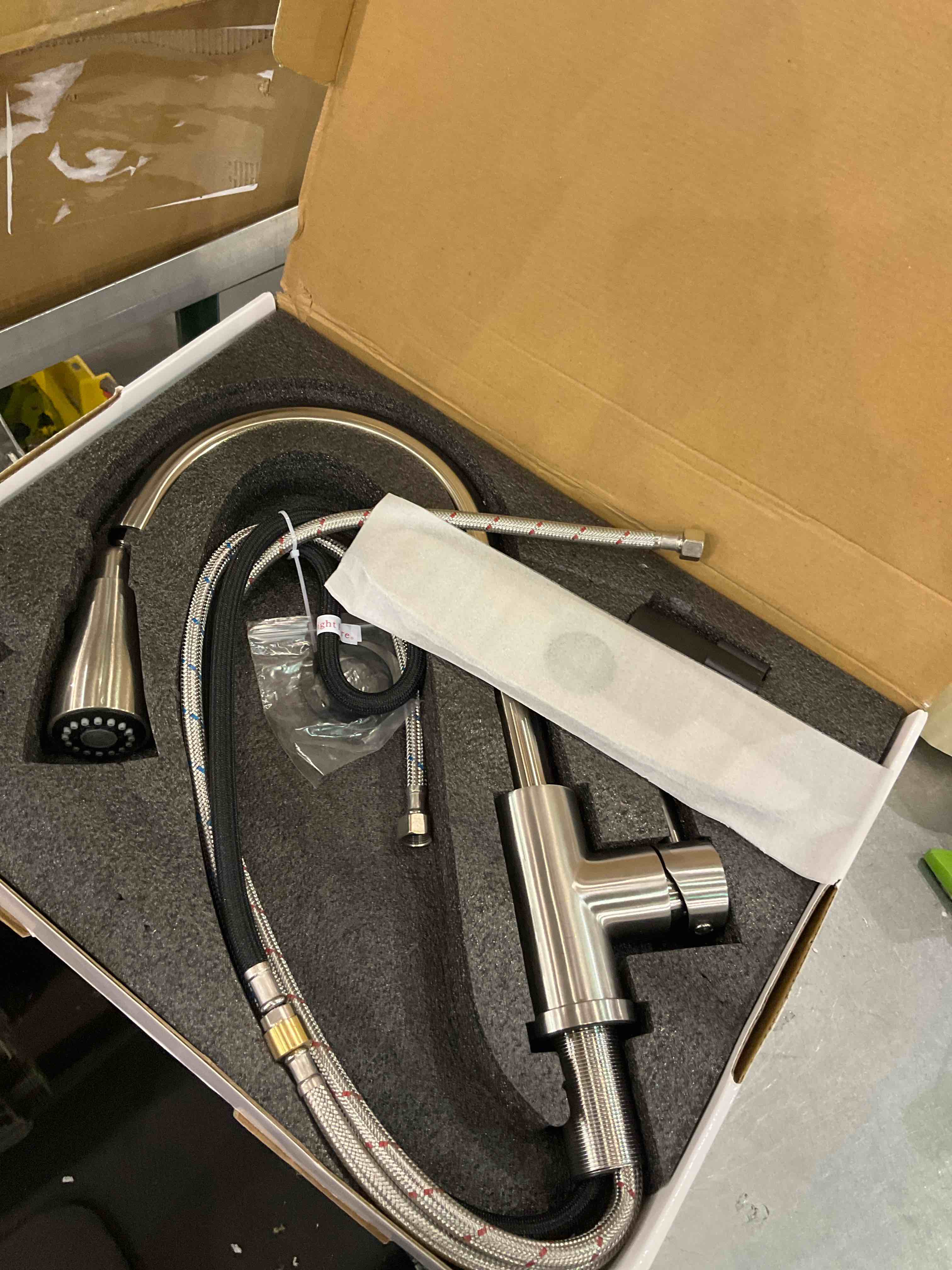 BASDEHEN Single Handle High Arc Brushed Nickel Pull Out Kitchen Faucet, Single Level Stainless Steel Kitchen Sink Faucet with Pull Down Sprayer and 10 Inch Deck (Brushed Nickel)