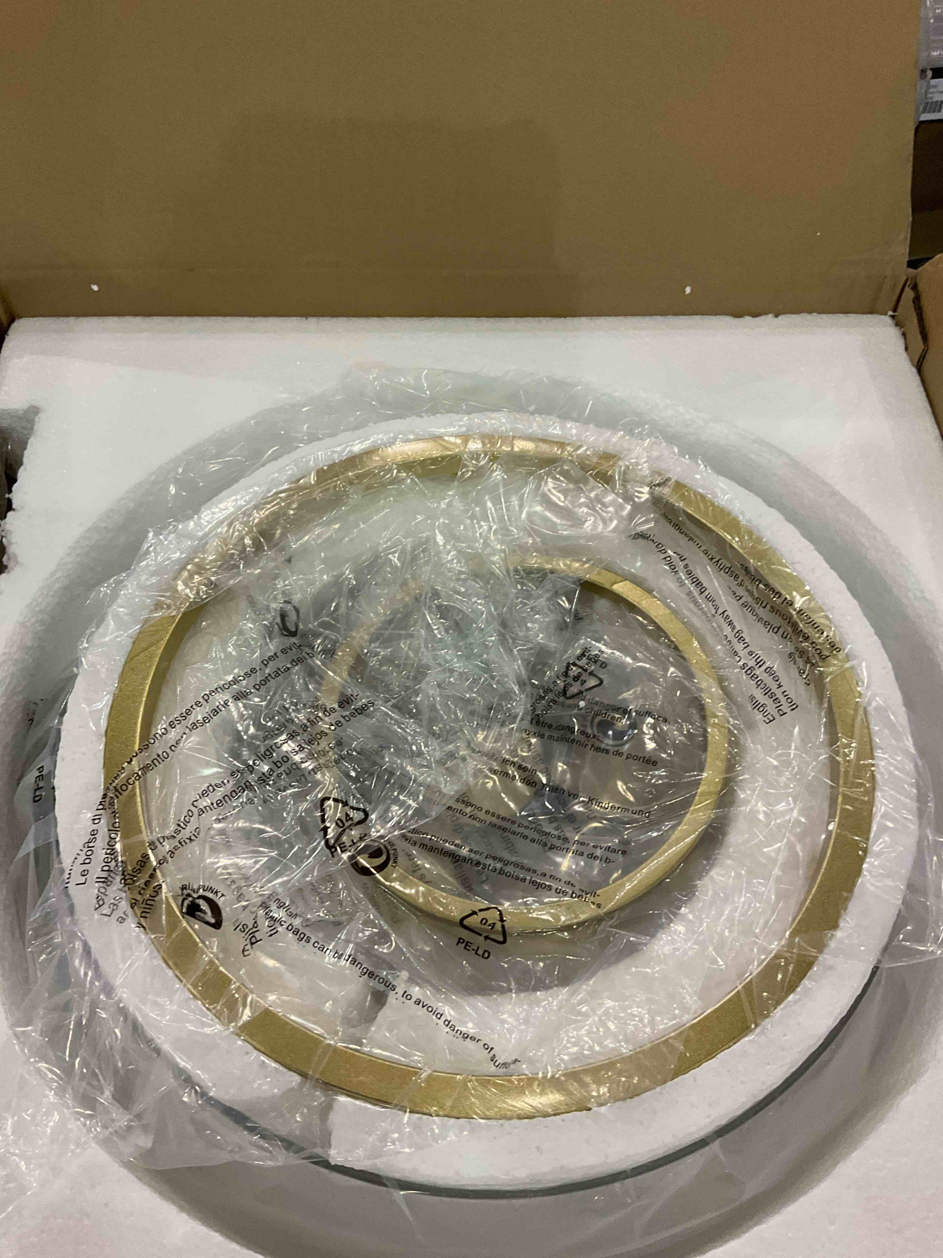 WUZUPS Chandelier Rustic Farmhouse Industrial Round Ceiling Pendant LED Light Fixture Clear Seeded Glass Shade for Dining Room Kitchen Island Foyer Entryway, H 20.9" x W 15.9", Gold