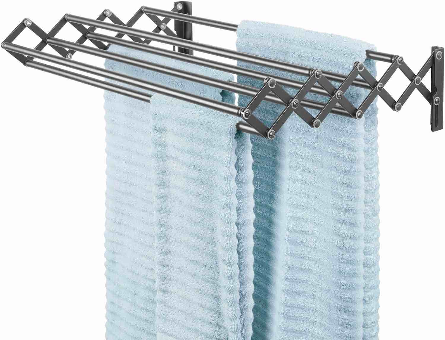 mDesign Steel Collapsible Over The Door, Hanging Laundry Dry Rack Clothes Organizer, 2 Tiers - for Indoor Air-Drying Clothing, Towels, Lingerie, Hosiery, Delicates - Folds Compact - Silver/Gray
