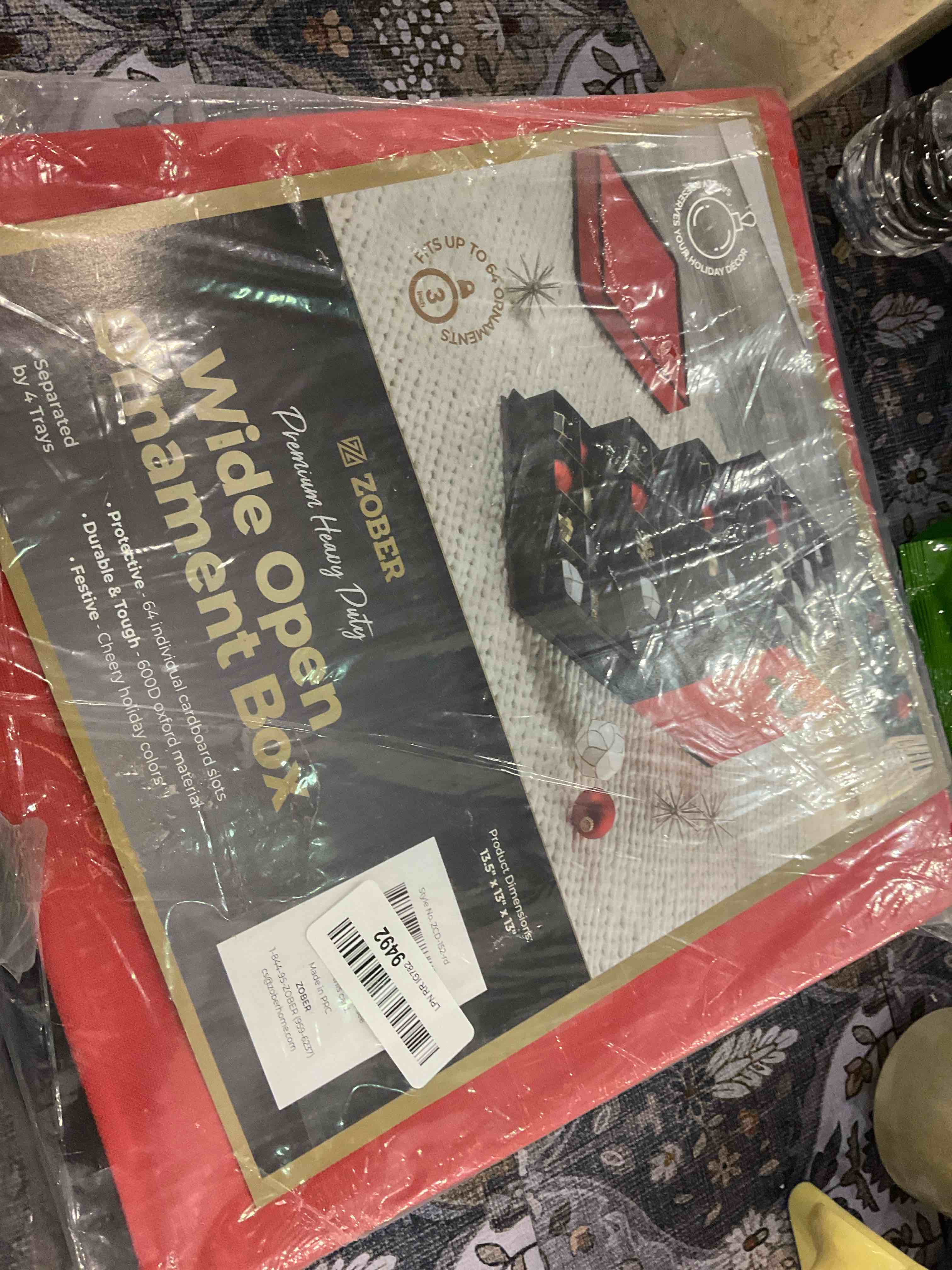 Zober Premium Large Christmas Ornament Storage Box, with Side Open, Drawer Style Trays - 3" Compartment, 4 Trays, Keeps 64 Holiday Ornaments & Xmas Accessories, Storage Container Made of 600D Oxford Fabric