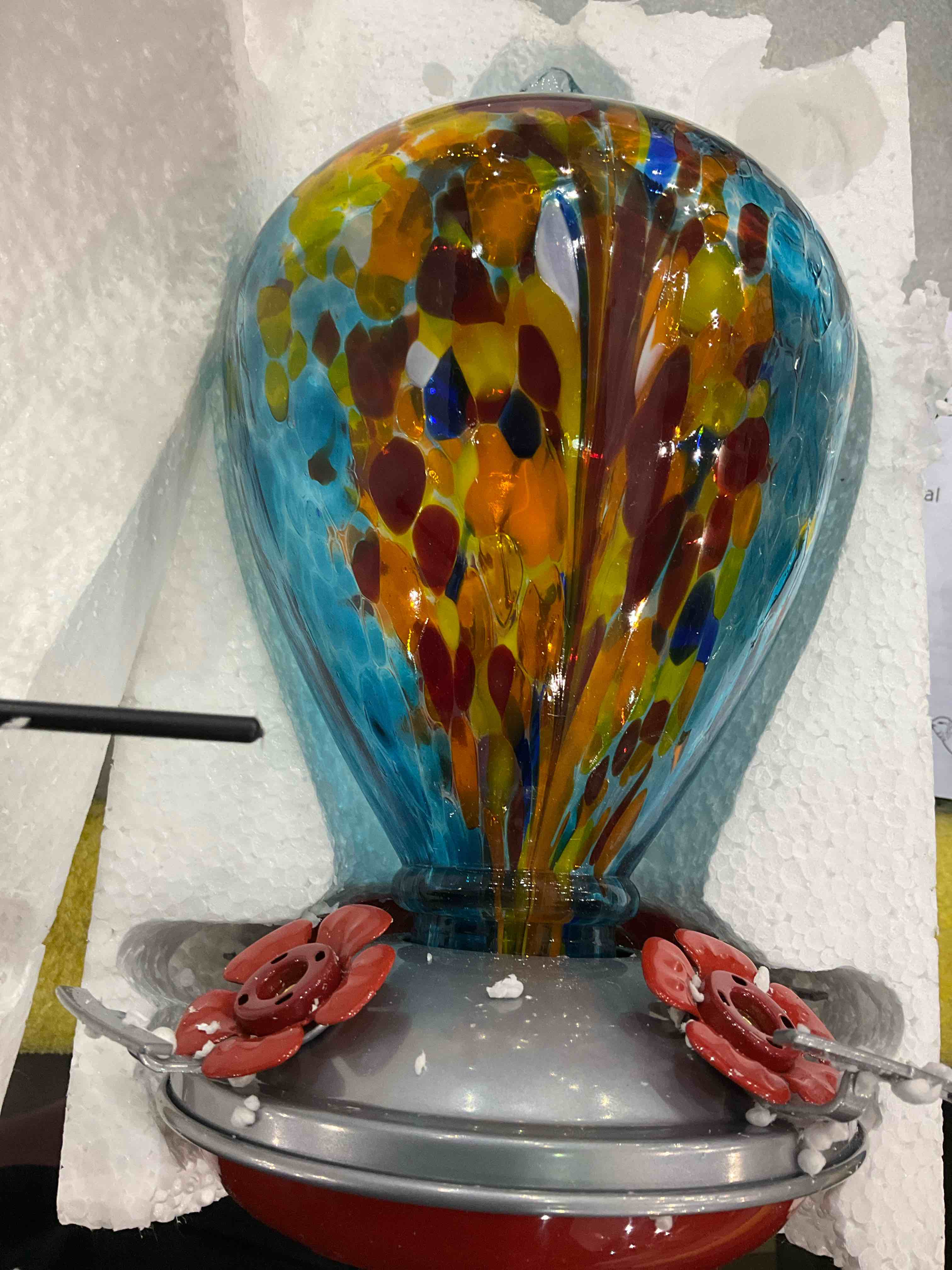 Muse Garden Blown Glass Hummingbird Feeder for Outdoors Hanging, Hummingbird Gift for Women, Ant Moat Included, 2 Pack, Peacock and Comet