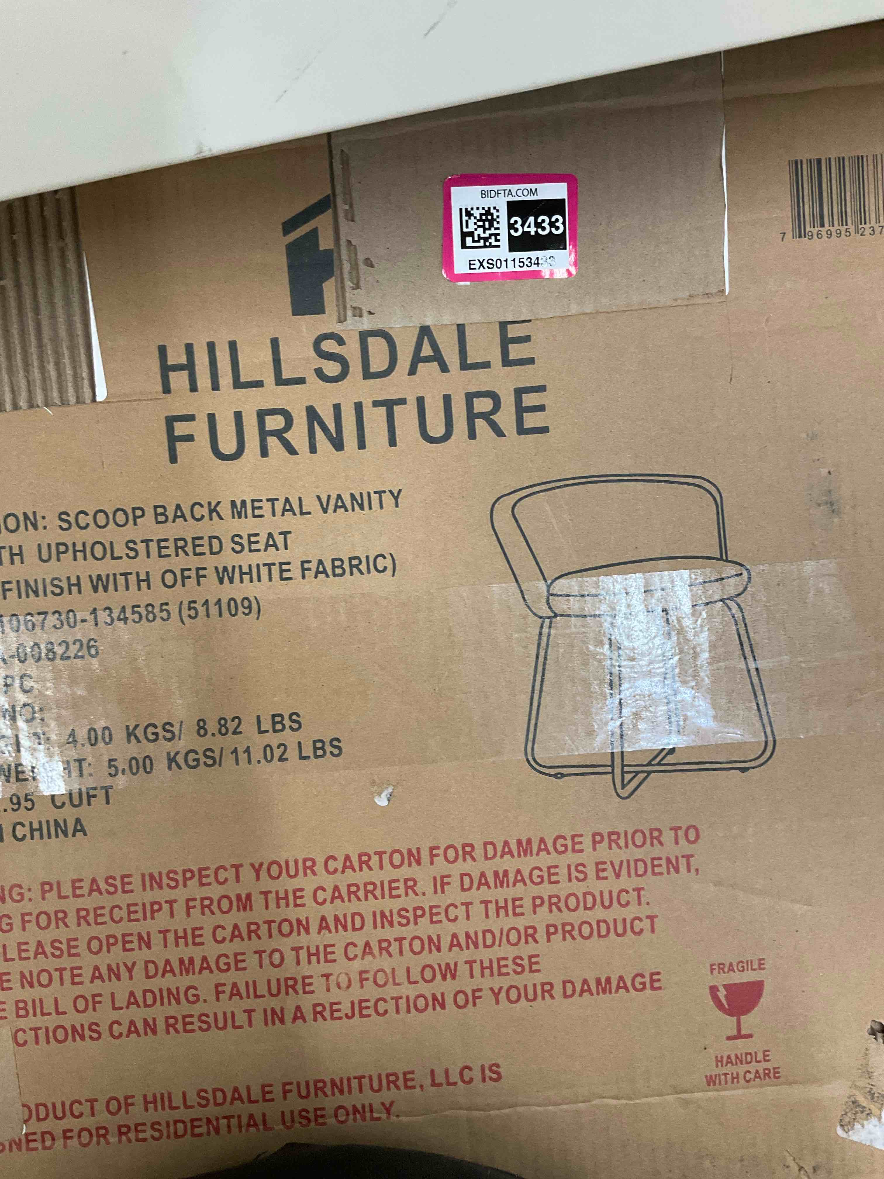 Hillsdale Marisol Scoop Back Metal Vanity Stool, White