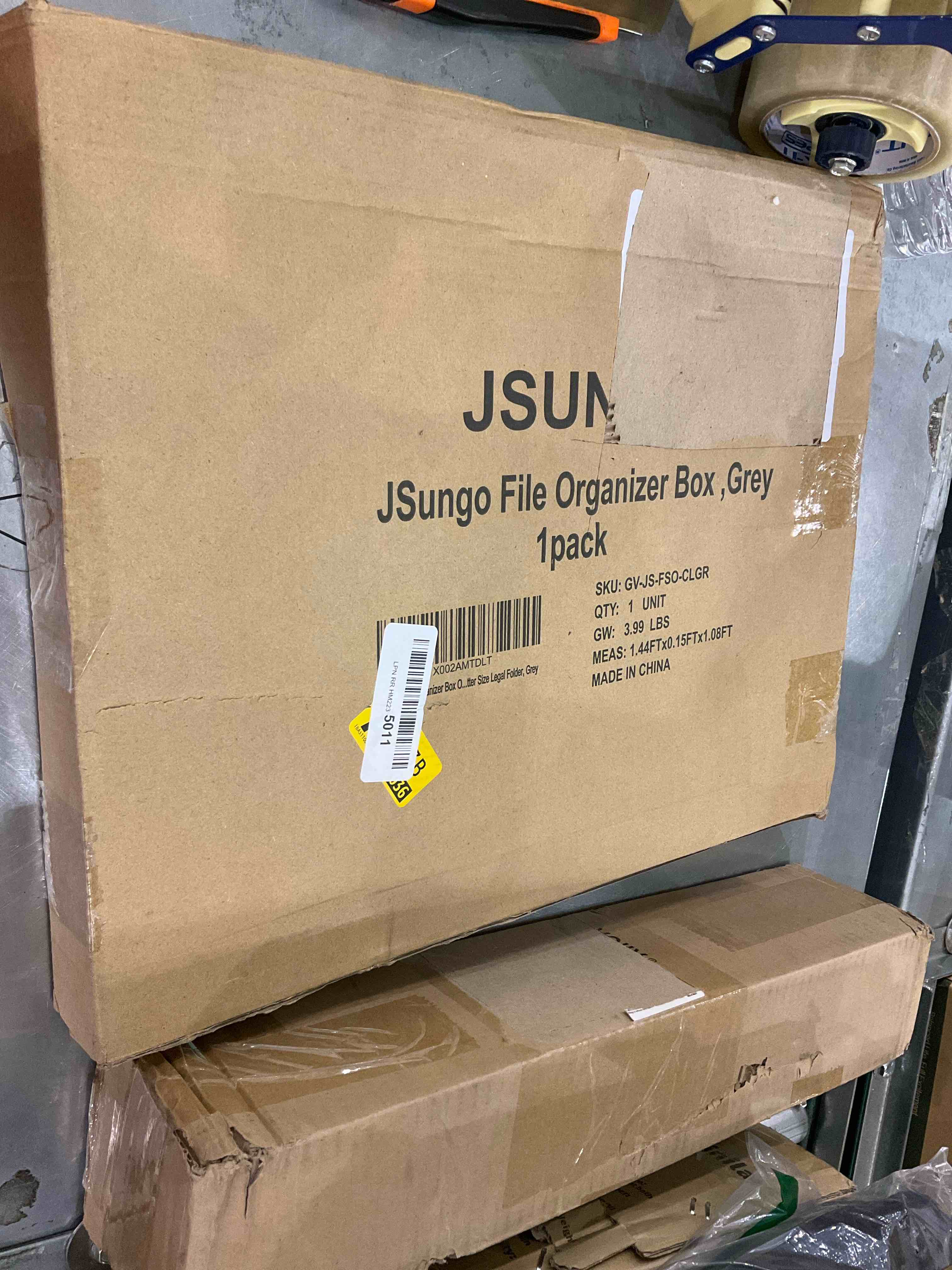 JSungo File Box with 5 Hanging Filing Folders, Document Organizer Storage for Office, Collapsible Linen Storage Box with Lids, Home Portable Storage with Handle, Letter Size Legal Folder, Grey