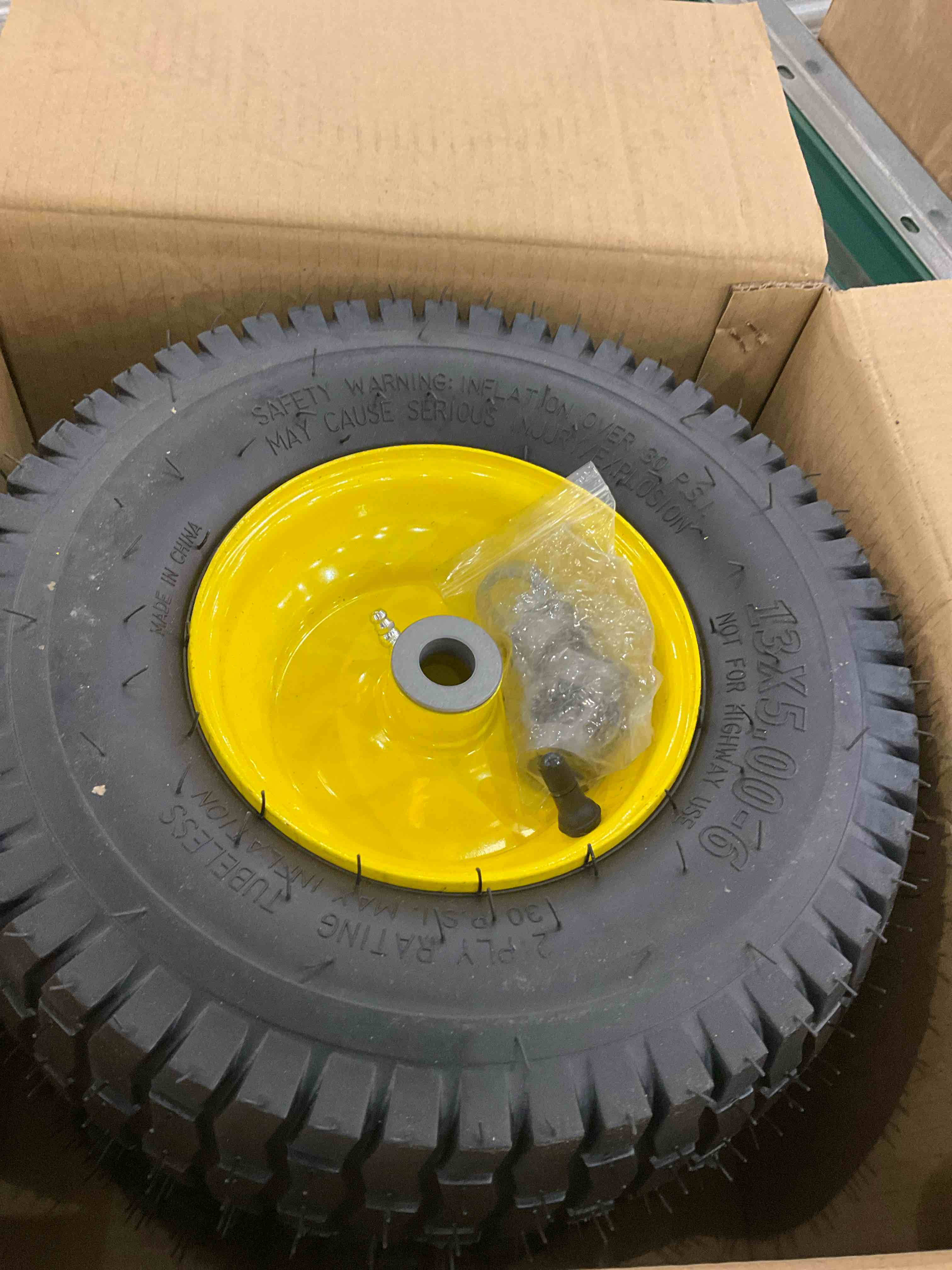 13x5.00-6 Tire and Wheel Assembly (2-Pack), Tubeless Lawn Mower Tire with Rim, with 3/4â€? Bushings and 3â€? Centered Hub Length