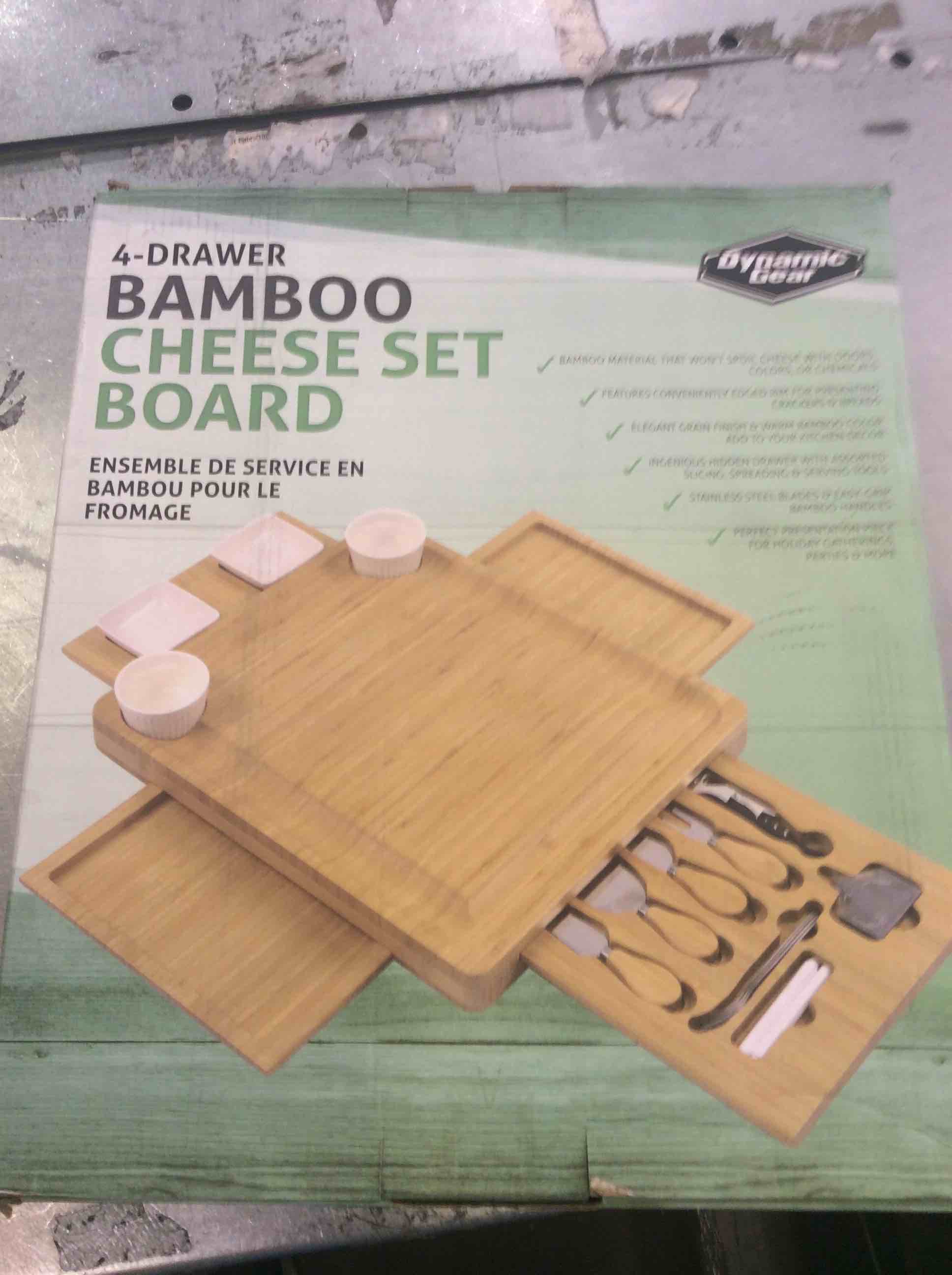 dynamic gear 4 drawer bamboo cheese set board