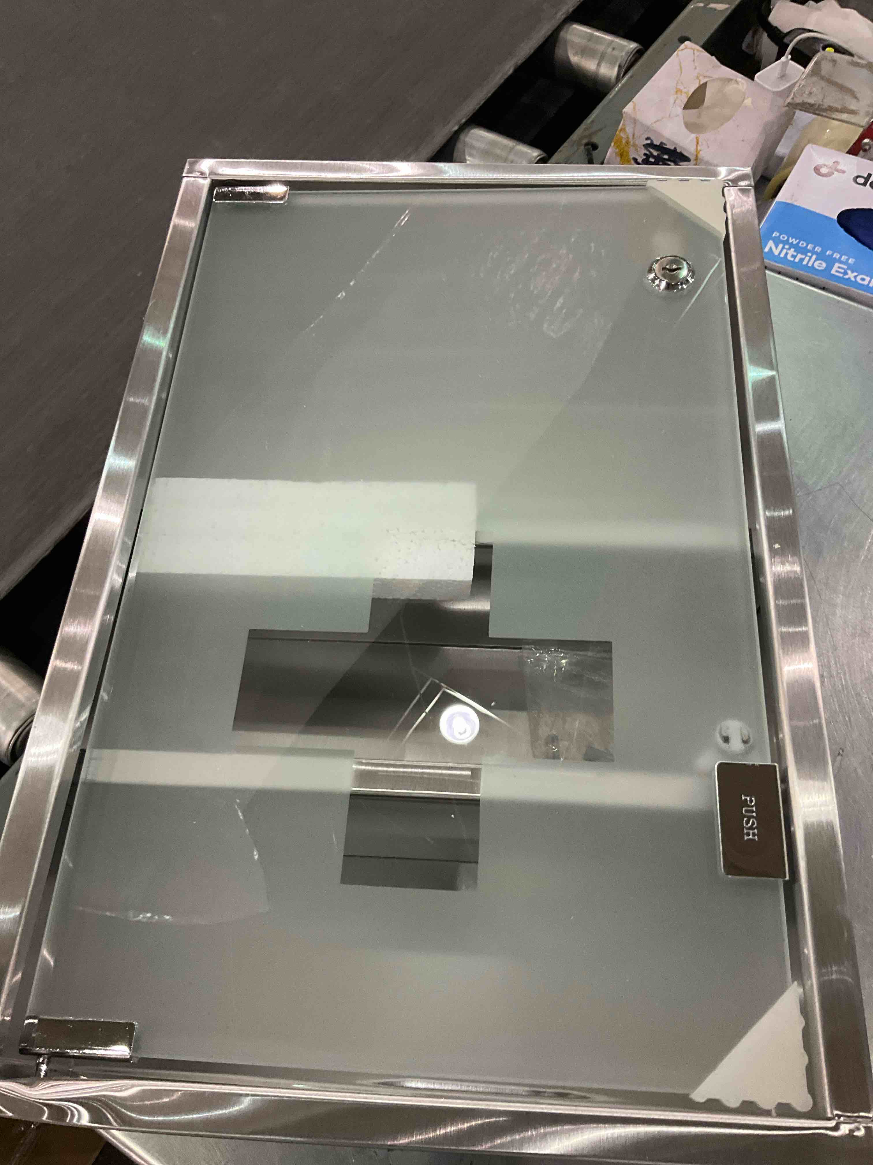 Timgle Medicine Cabinet with Lock Medicine Cabinet First Aid Cabinet Wall Mounted Bathroom Storage Hanging Medical Cabinet for Bathroom Locker Room, Silver Shiny (3 Shelves)