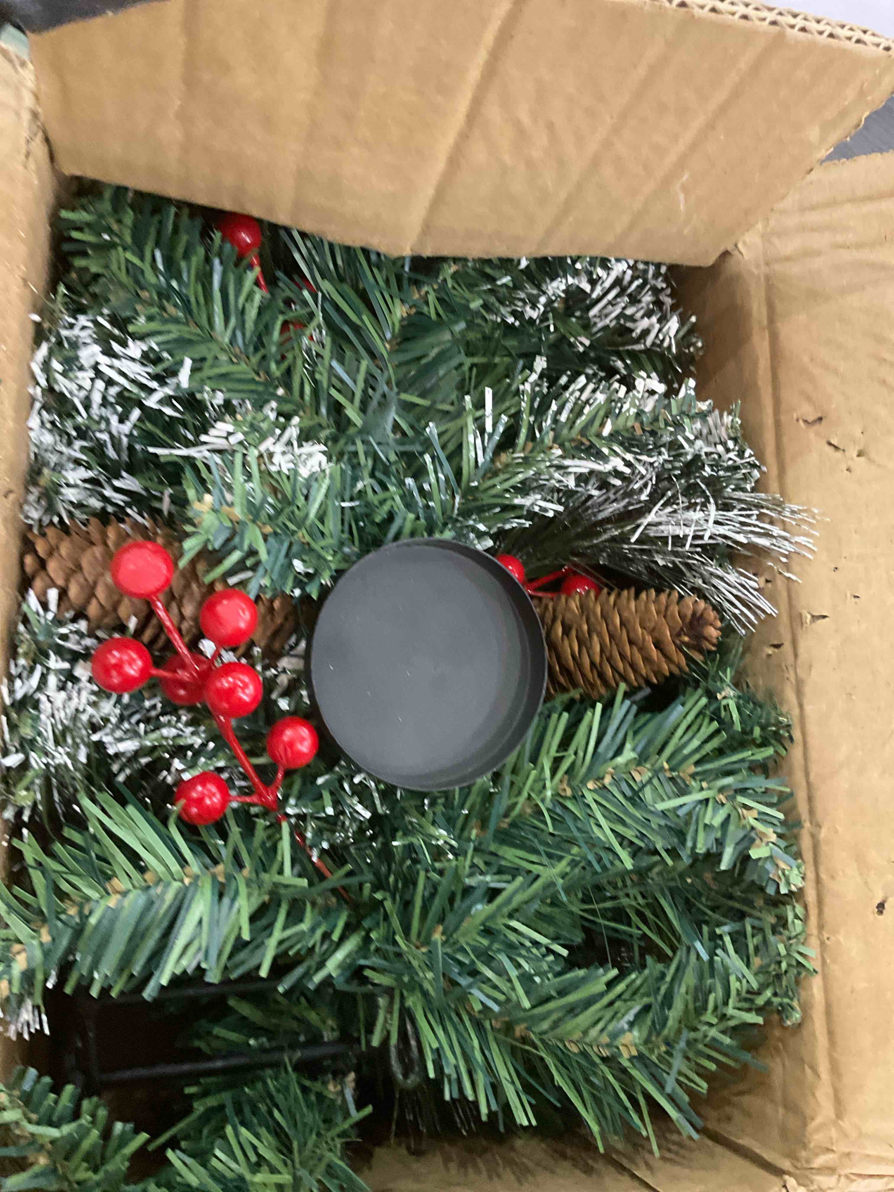 Christmas Centerpiece with 3 Candle Holder - 24 inch Folding Christmas Centerpiece for Table. with 3 Candle Holder Dishes, Used for Christmas Decoration Party Decoration or Wedding Decoration.