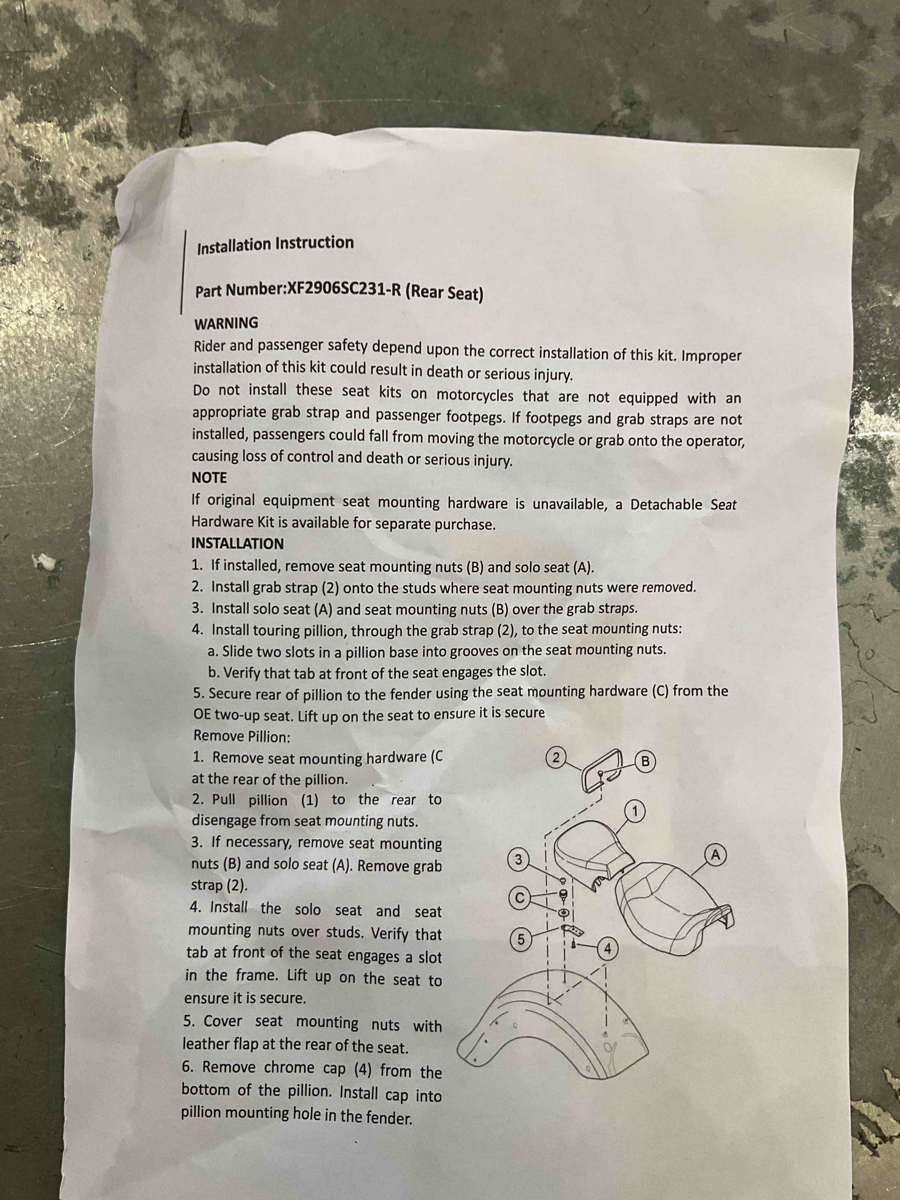 rear seat   art number xf2906sc231-R  and front seat to my tor bike