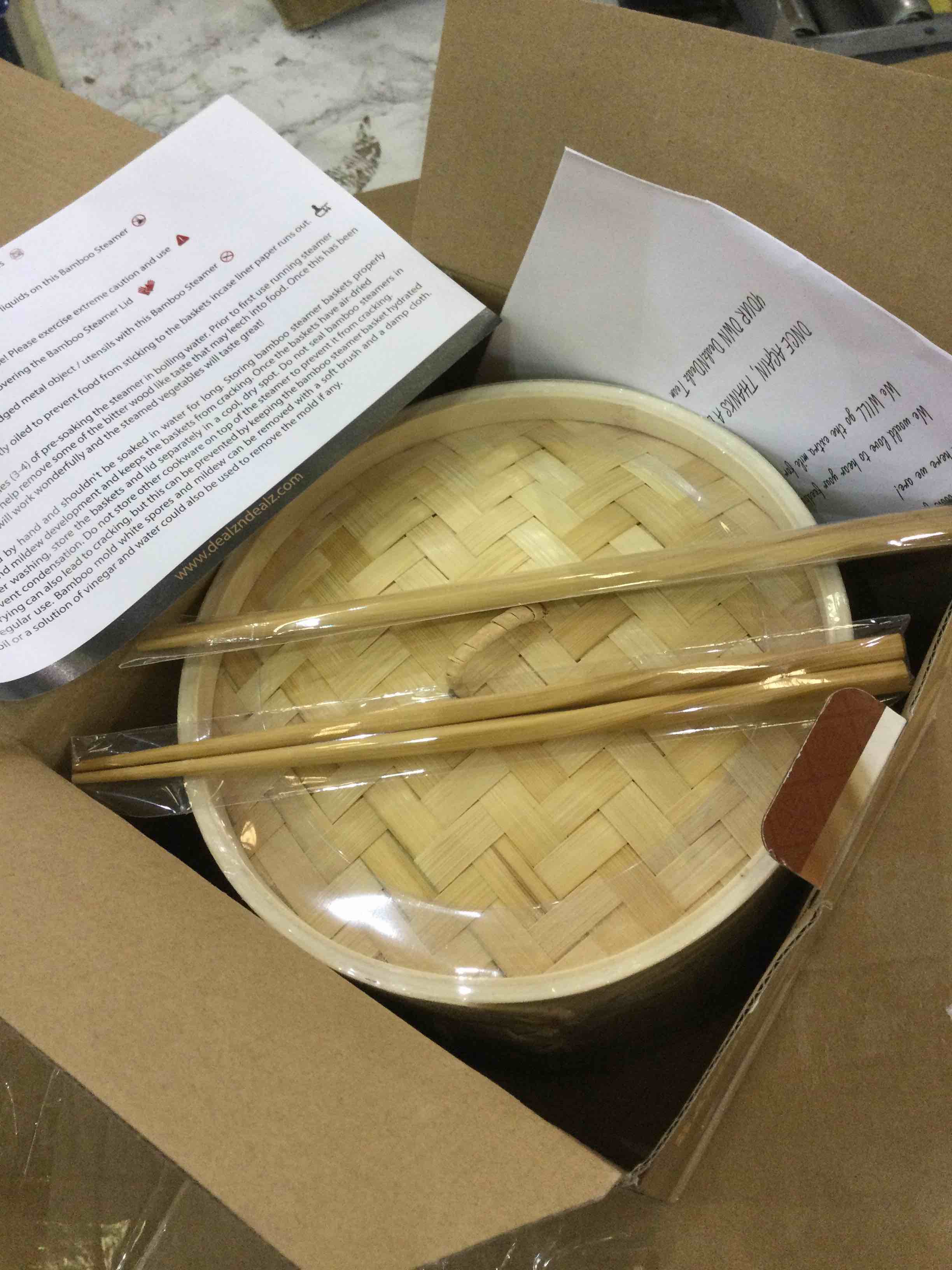 DEALZNDEALZ 3-Piece Bamboo Steamer Basket with Lid 08-inch 2-Tier, 50 Perforated Bamboo Steamer Liners with 2-Pairs of Bamboo Chopsticks