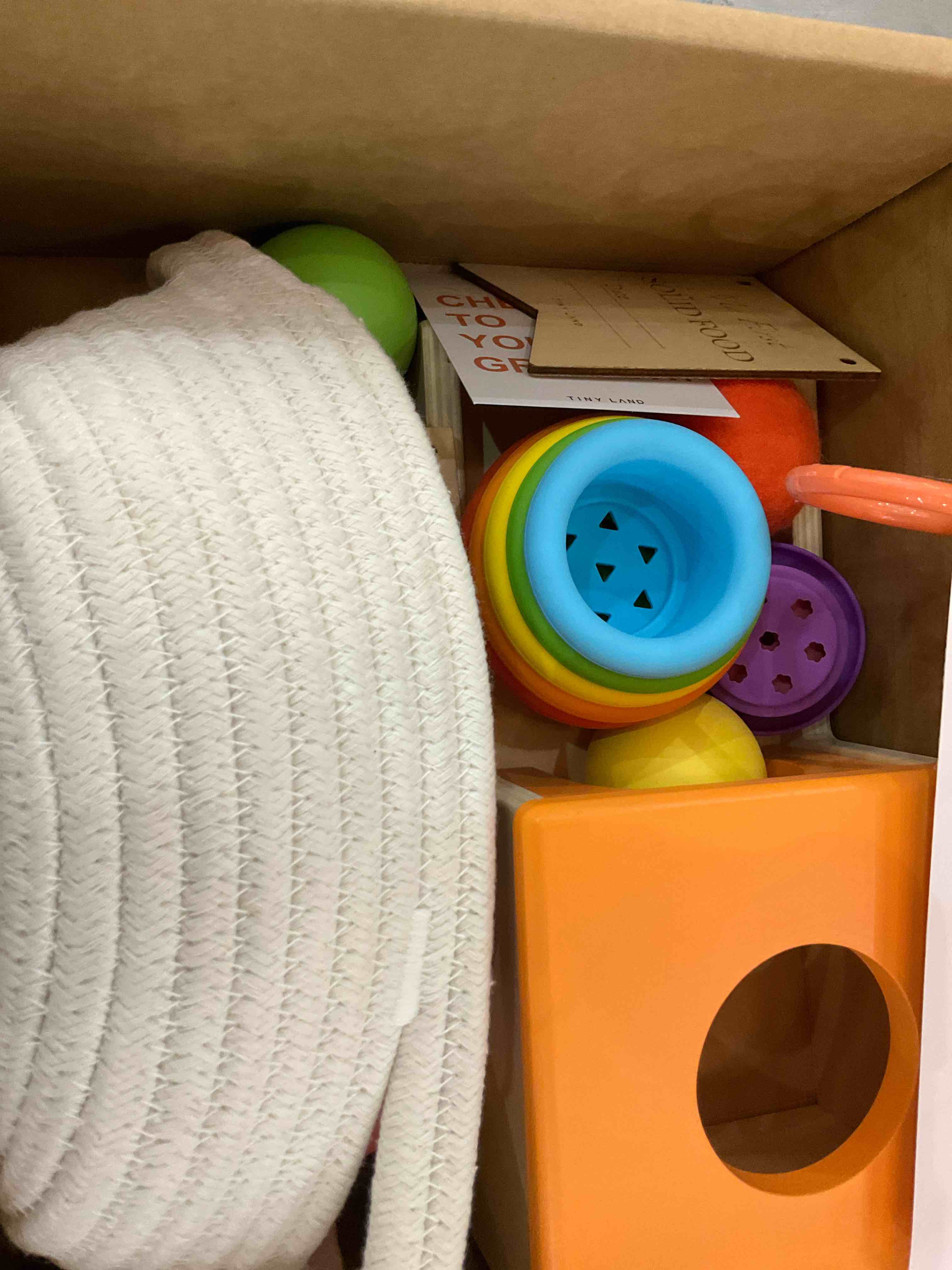 Tiny Land 4 in 1 Montessori Toys for Babies 6-9 Months -Wooden Learning Educational Toy Set Includes Object Permanence Box, Sensory Ball & Treasure Basket, Stacking Cups, Mirror Puzzle