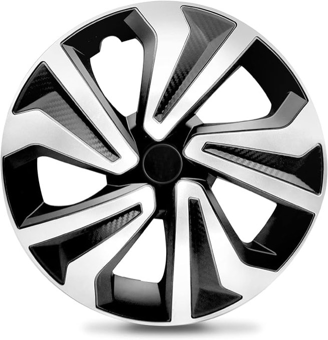 QUALITYFIND 15 inch Hubcaps Universal Hubcap Black & Silver Wheel Cover for Cars Set of 4 
