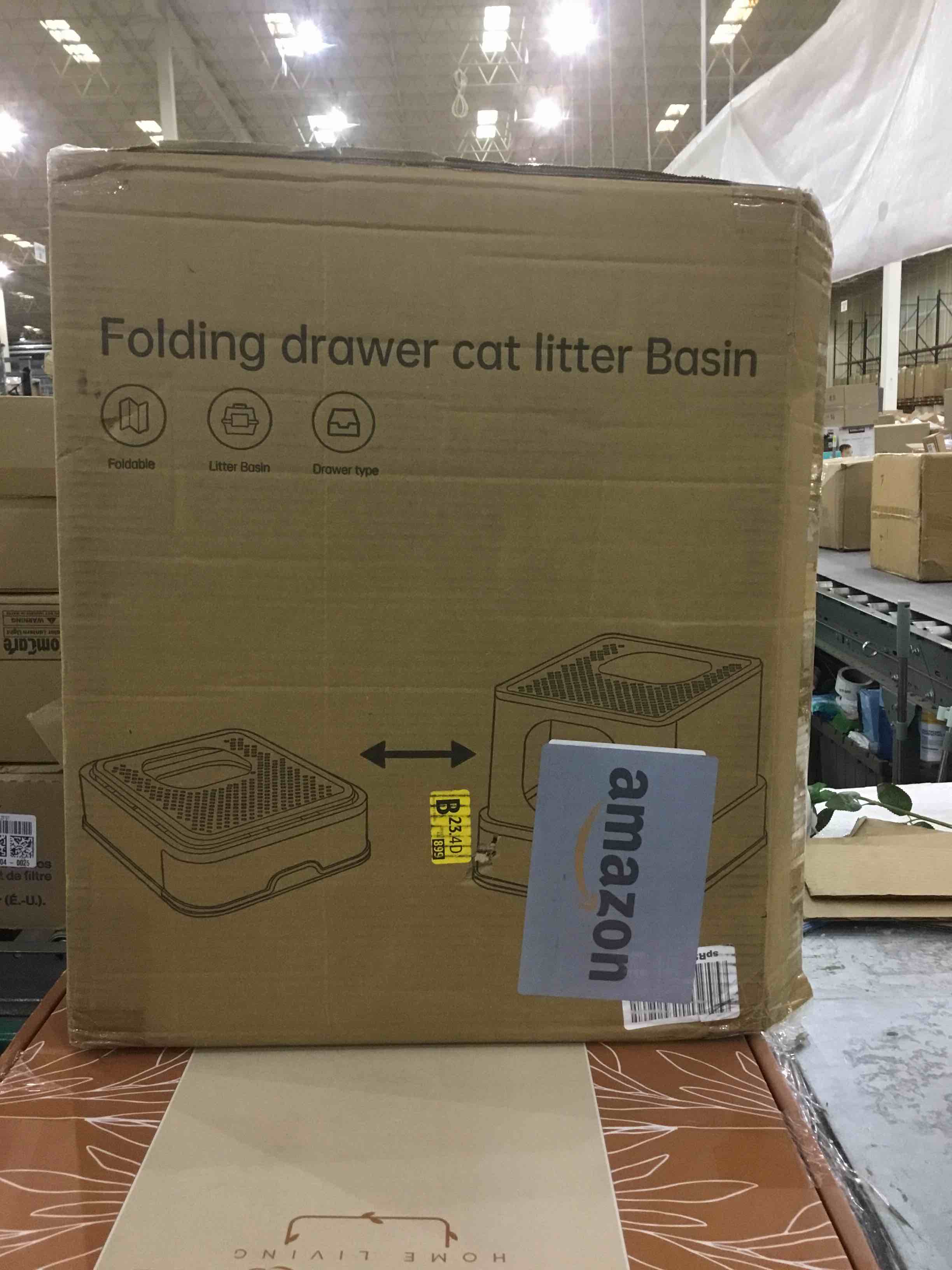 RIZZARI Foldable Cat Litter Box,Large Top Entry Anti-Splashing Litter Box with Lid,Enclosed Plastic Cat Litter Box with Handy Litter Scoop,Drawer Type Cat Toilet Easy Cleaning (All Black)