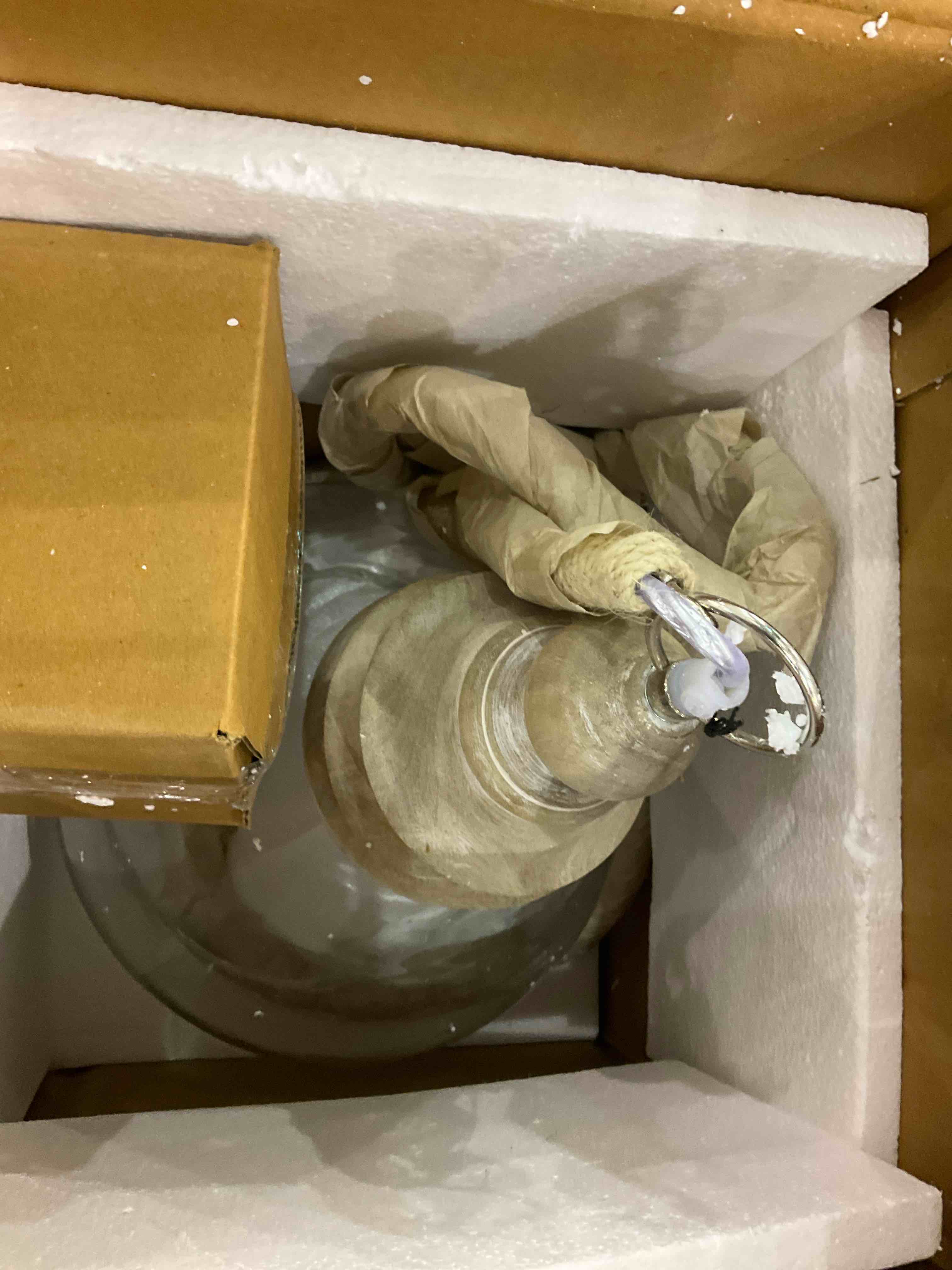 Creative Co-Op Glass and Mango Wood Ceiling Pendant Light, 11" Round by 15" Height, Brown