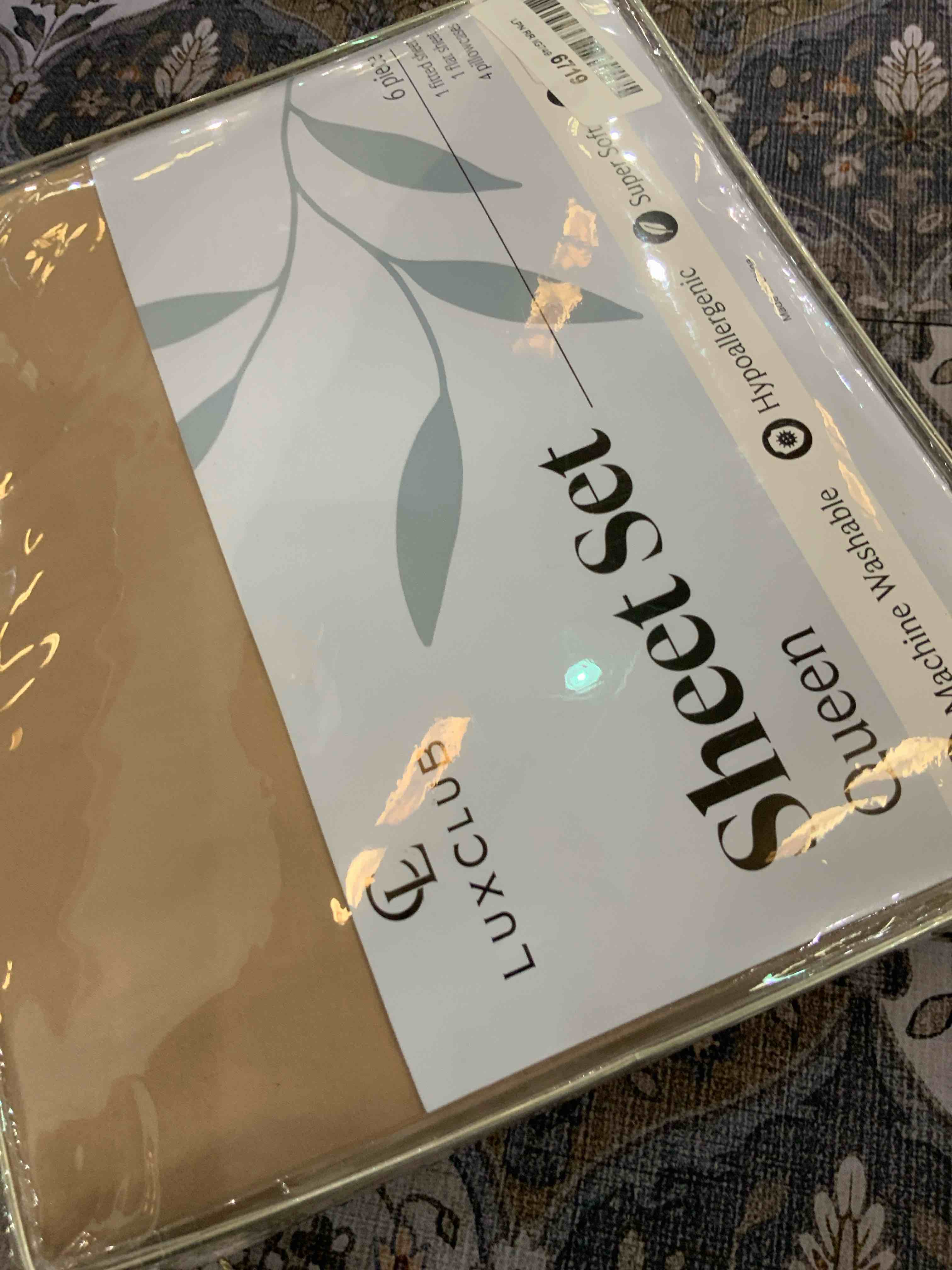 LuxClub 6 PC Sheet Set Bamboo Sheets Deep Pockets 18" Eco Friendly Wrinkle Free Sheets Machine Washable Hotel Bedding Silky Soft - Light Khaki Queen